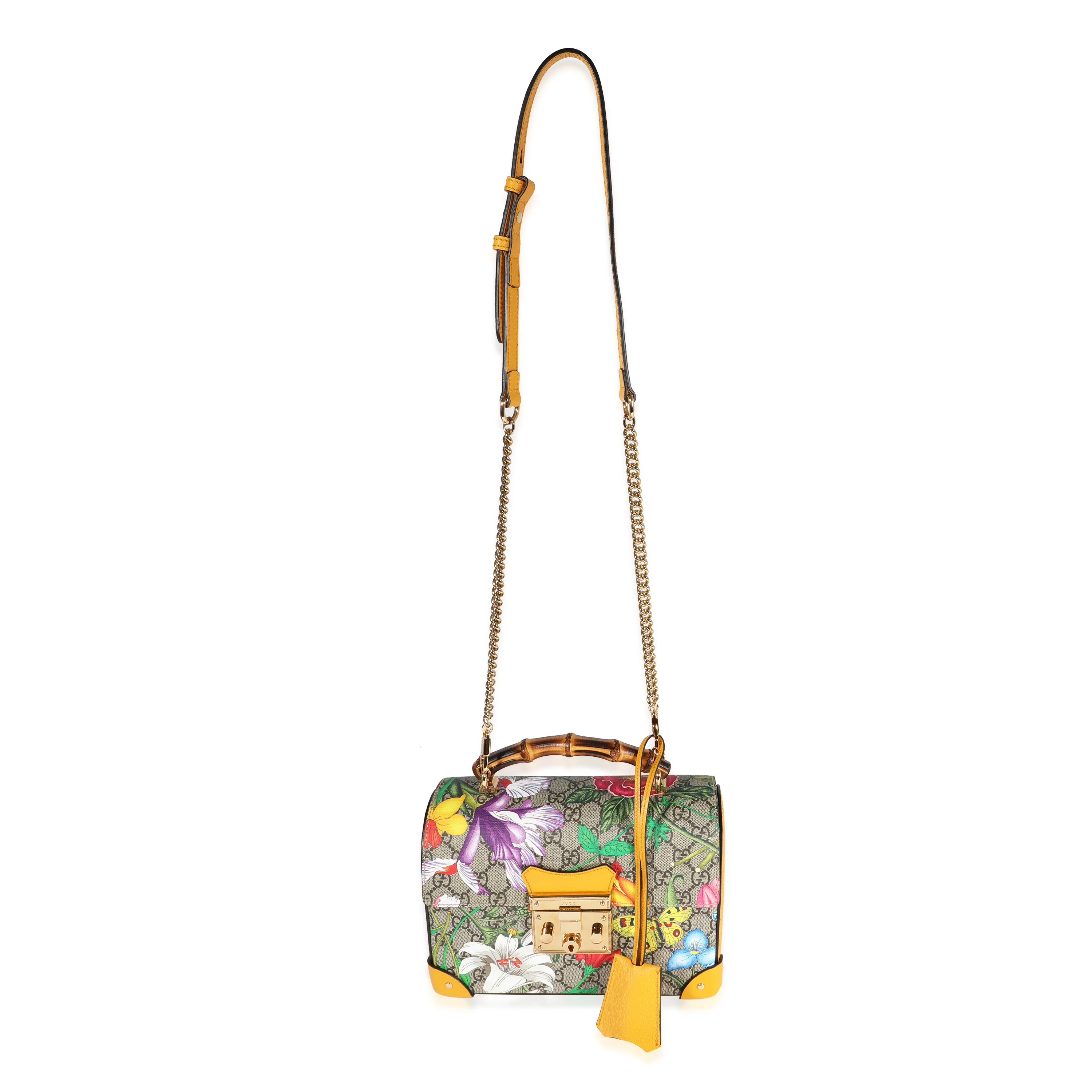 Gucci GG Supreme Flora Small Padlock Bamboo Bag - Image 7