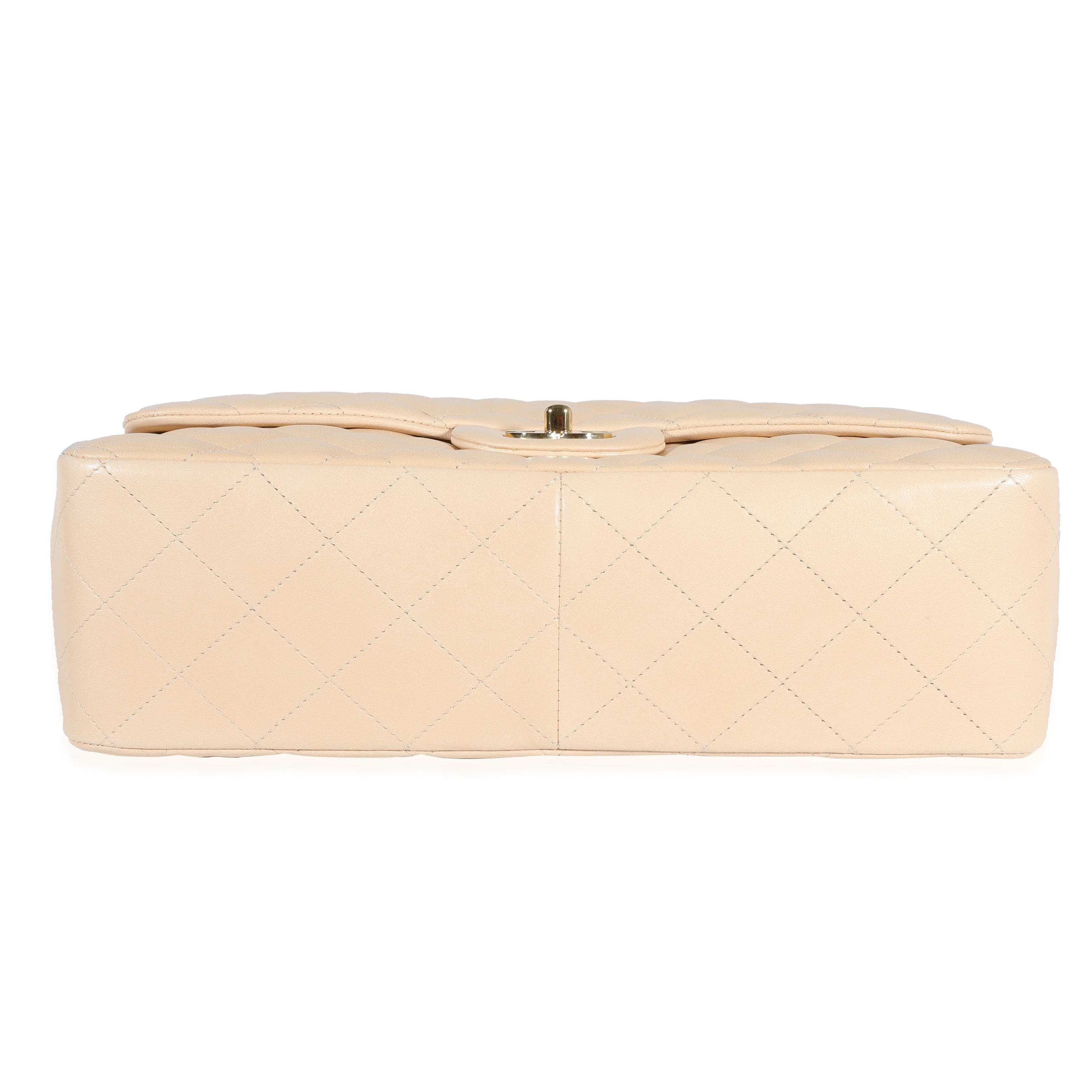 Chanel Beige Quilted Lambskin Jumbo Classic Single Flap Bag - Image 6