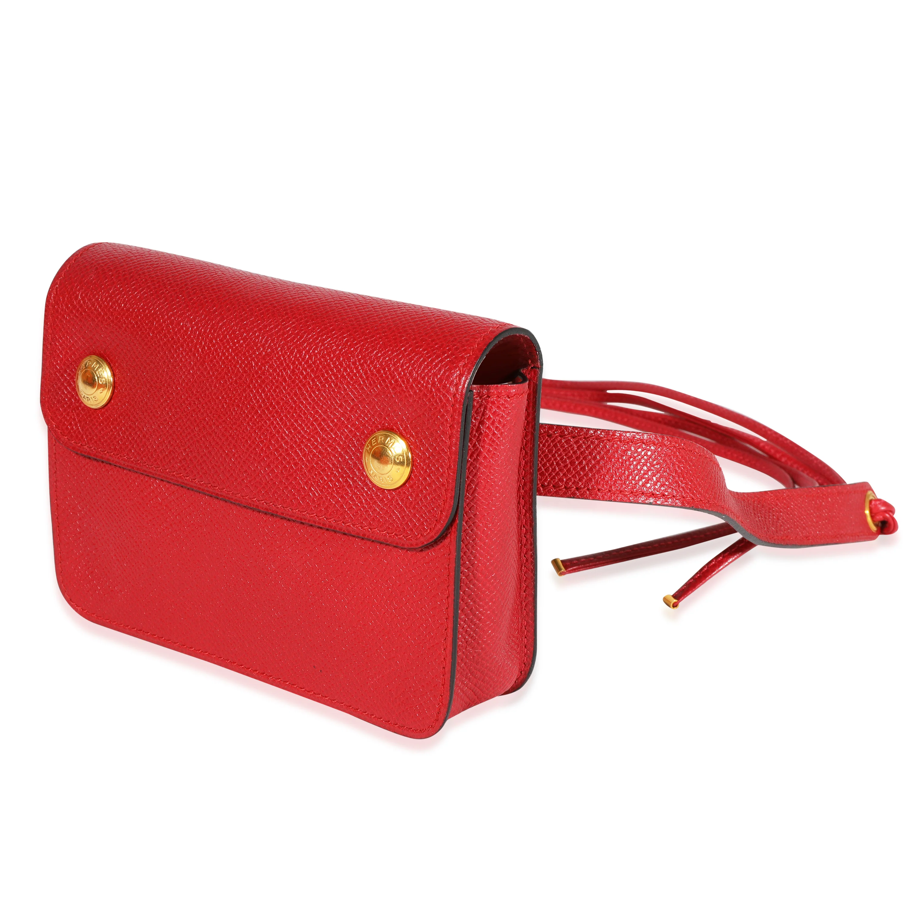 Hermès Vintage Rouge Vif Courchevel Pochette Belt Bag GHW - Image 2