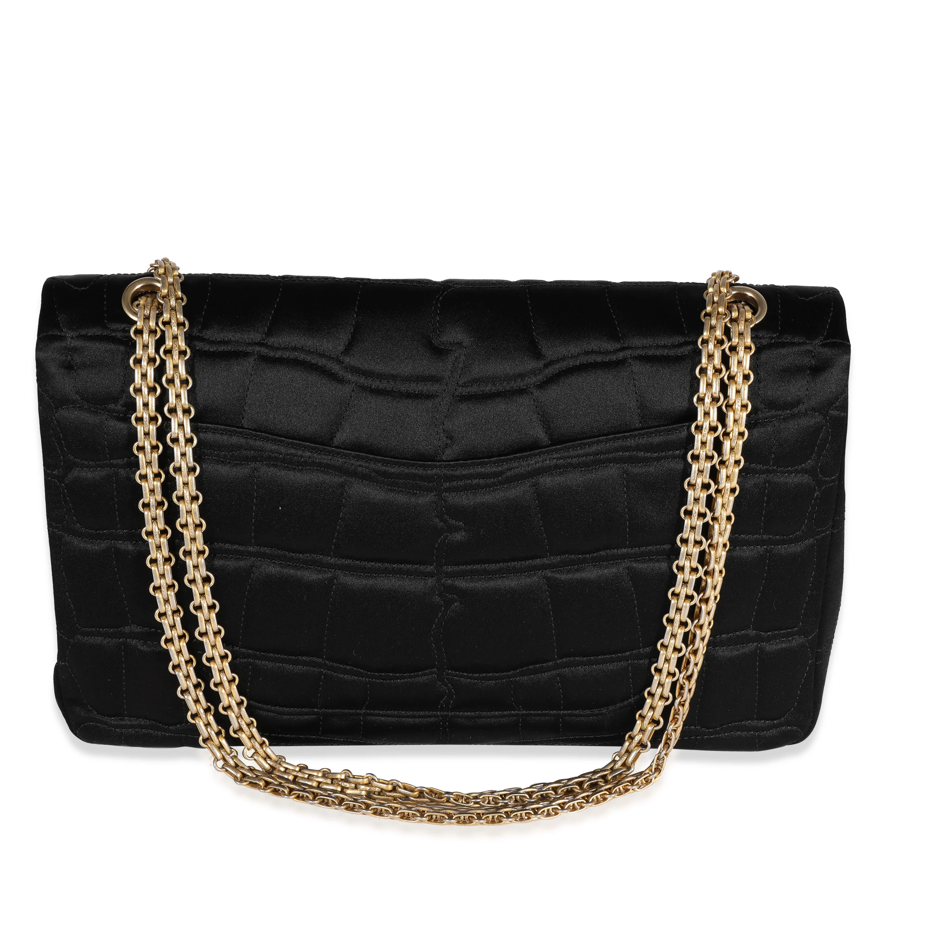 Black Crocodile Stitch Satin Reissue 2.55 227 Double Flap Bag - Image 3