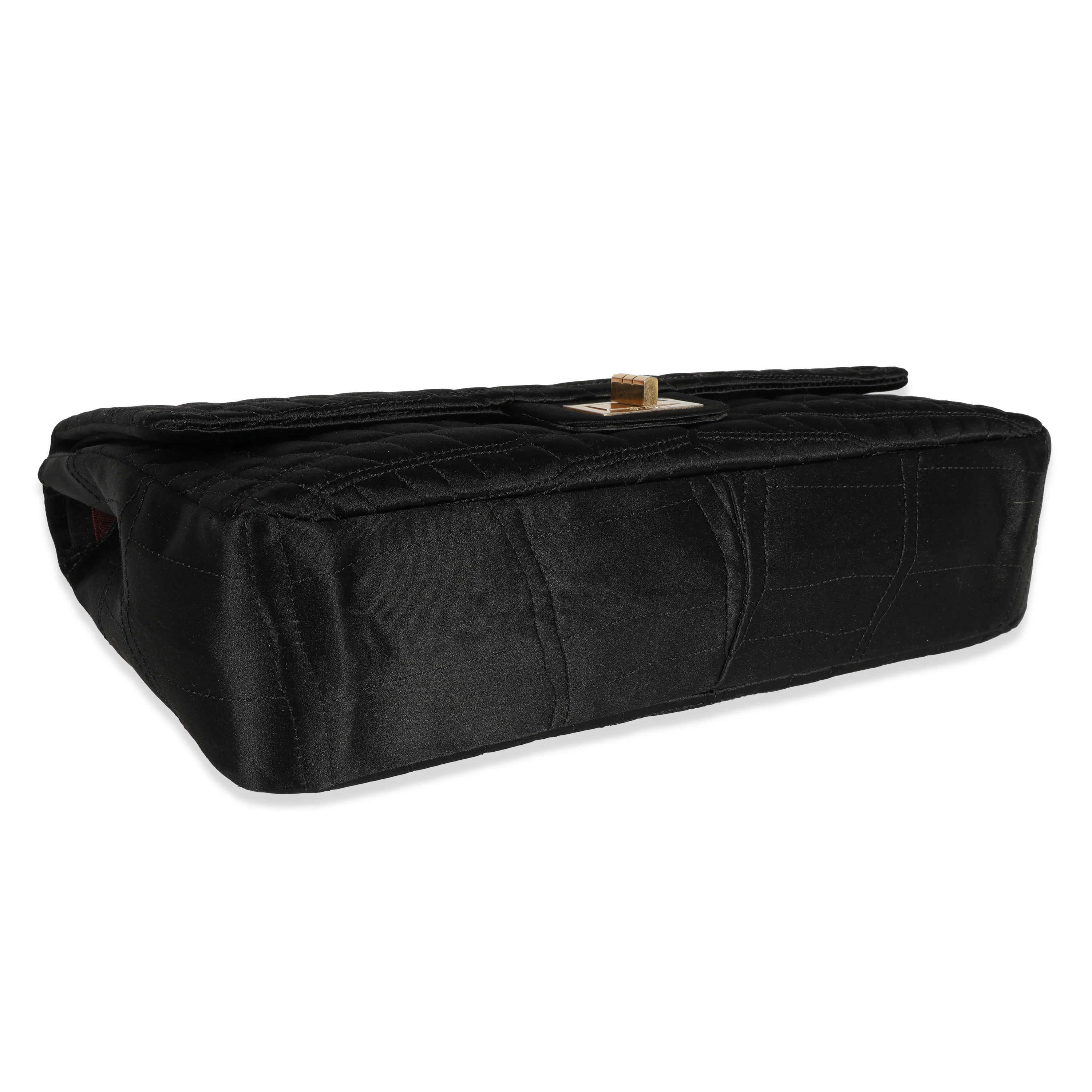 Black Crocodile Stitch Satin Reissue 2.55 227 Double Flap Bag - Image 6