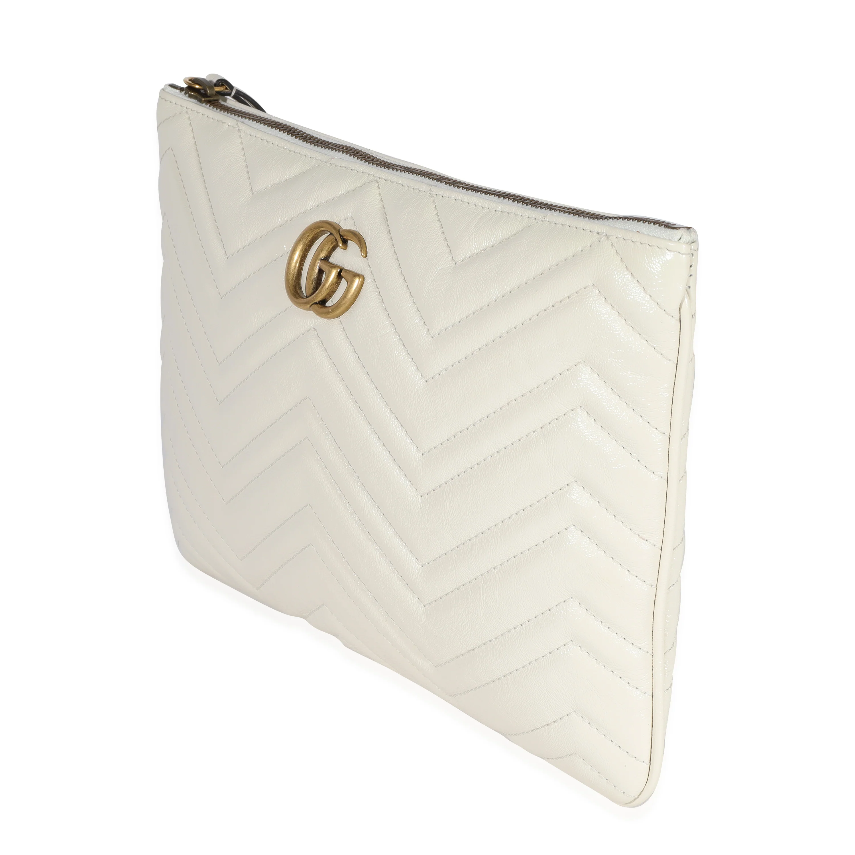 Gucci Mystic White Matelassé Leather GG Marmont Zip Case - Image 2
