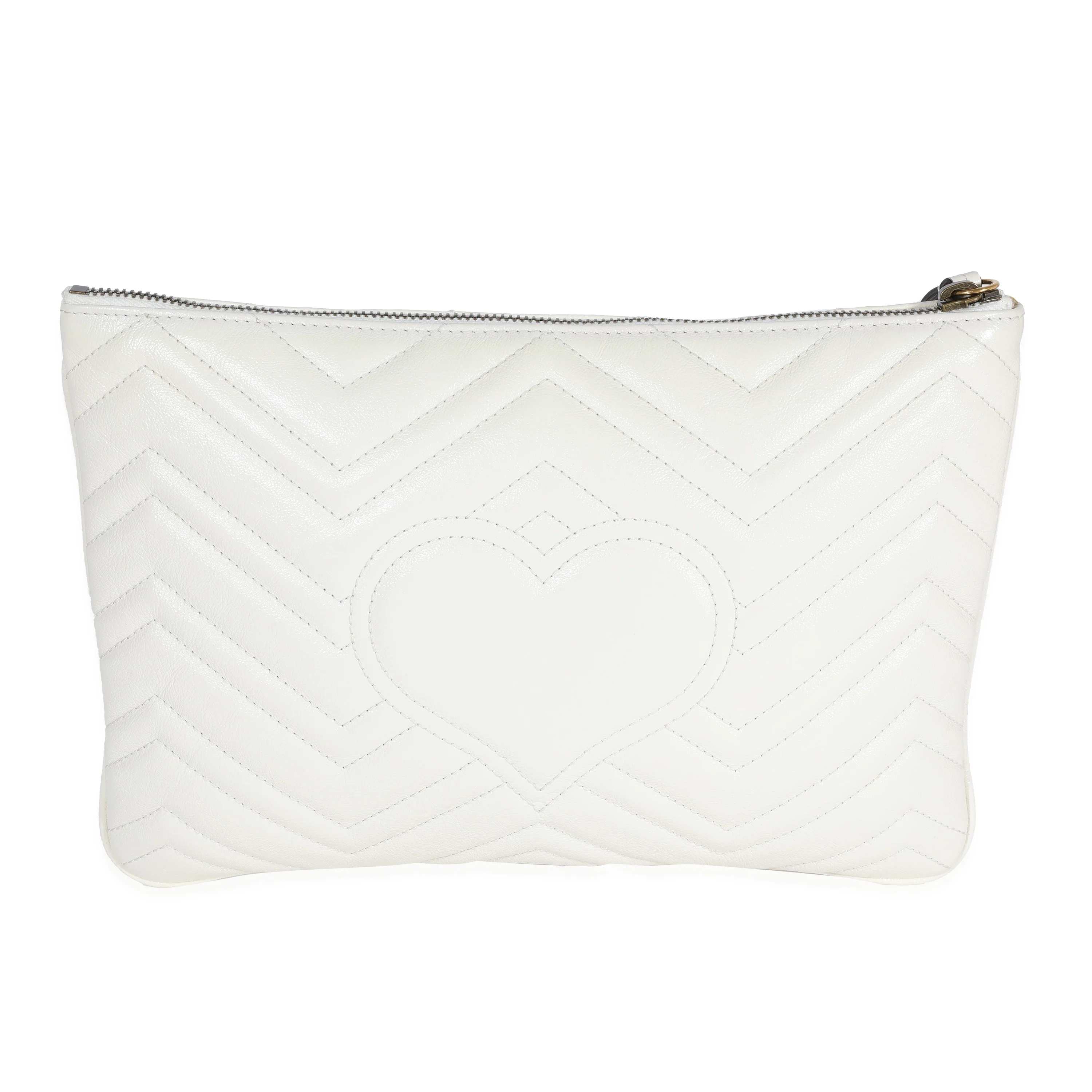 Gucci Mystic White Matelassé Leather GG Marmont Zip Case - Image 3