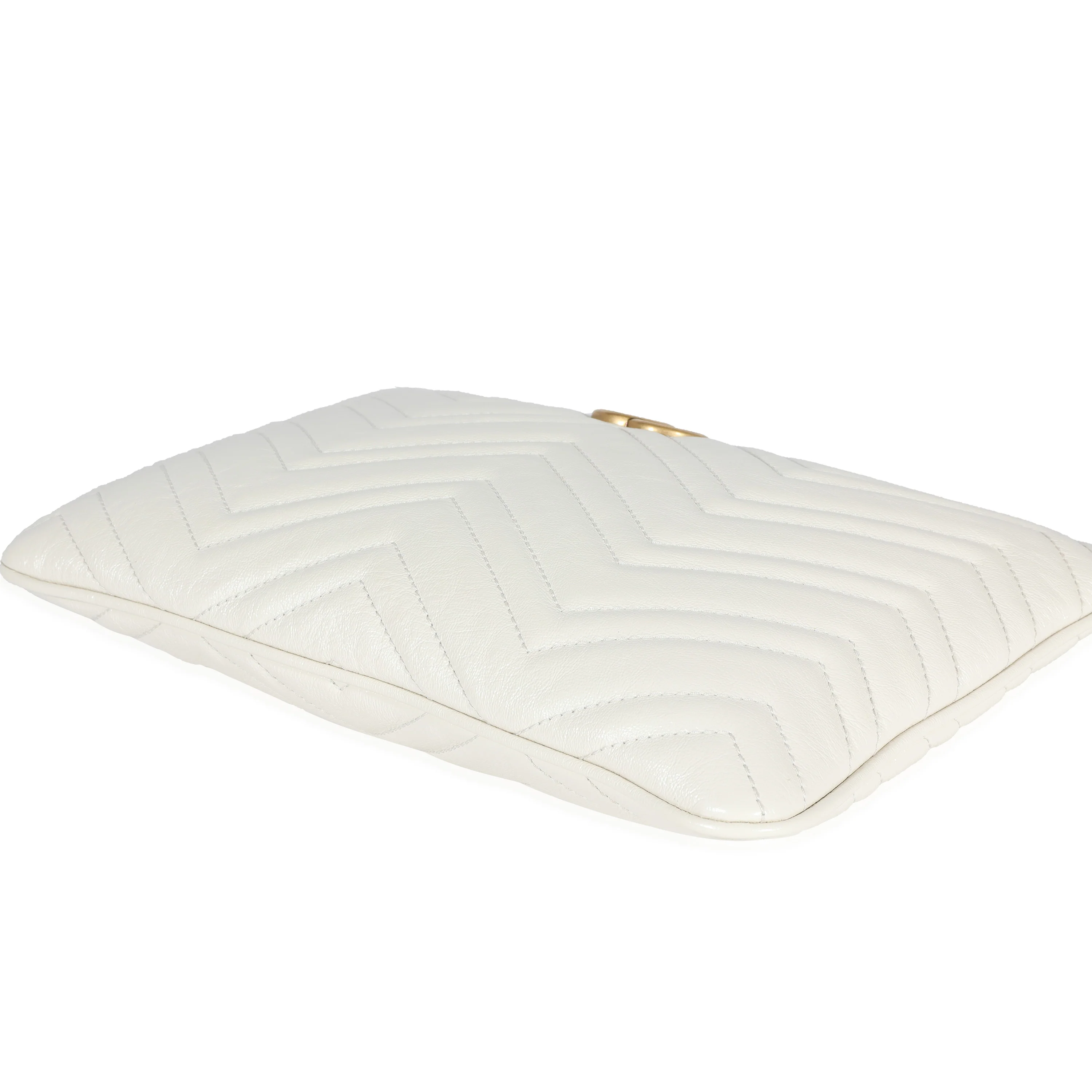 Gucci Mystic White Matelassé Leather GG Marmont Zip Case - Image 6