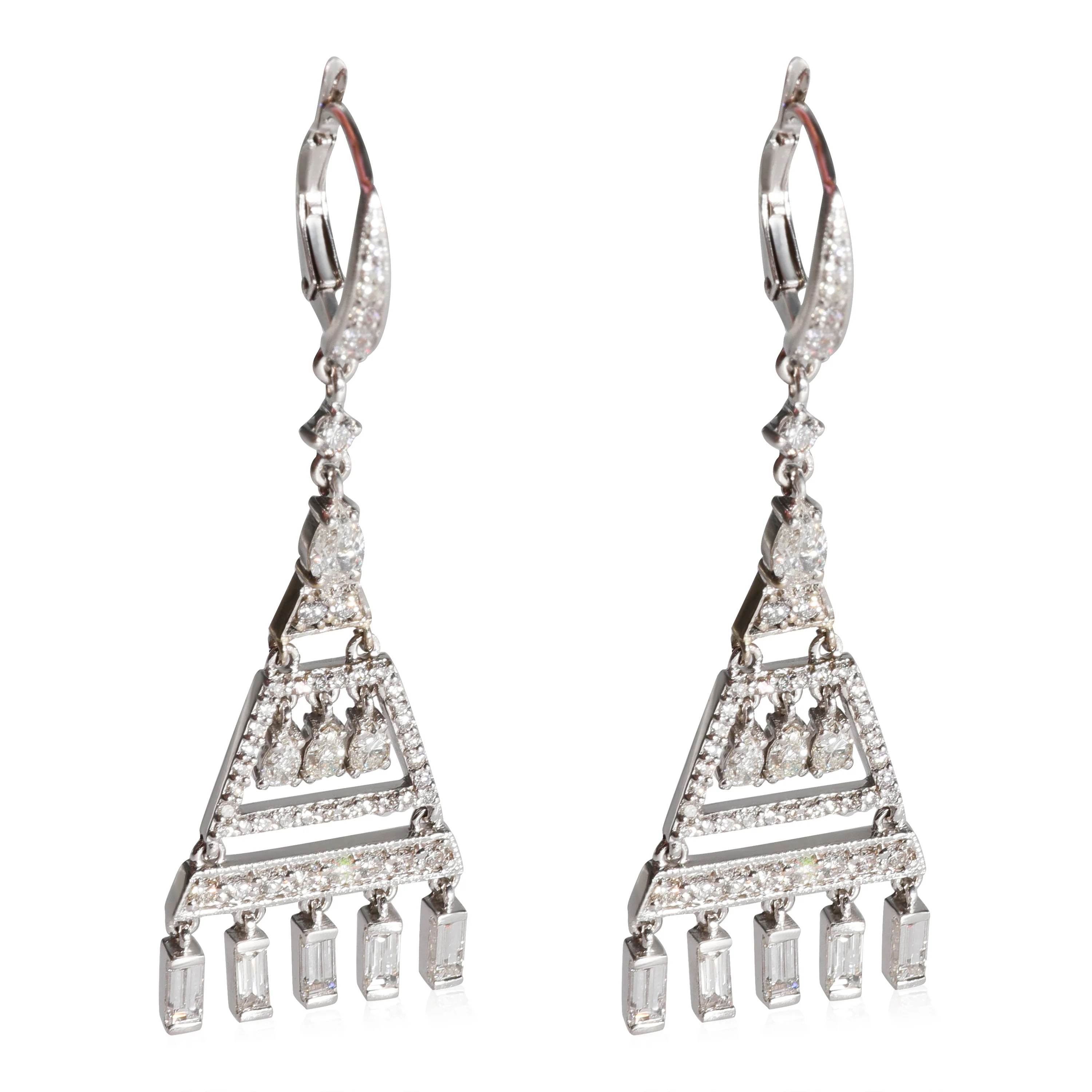 Art Deco Pyramid Diamond Earrings in 18k White Gold 3.07 CTW - Image 2