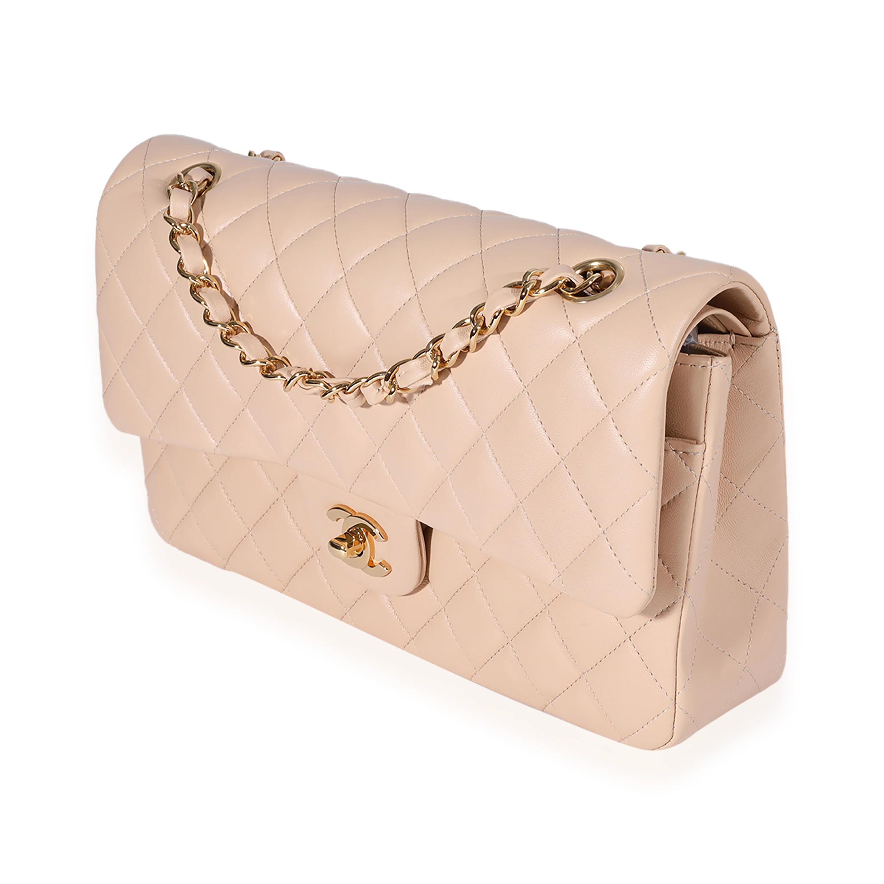 Chanel Beige Quilted Lambskin Medium Classic Double Flap Bag - Image 2