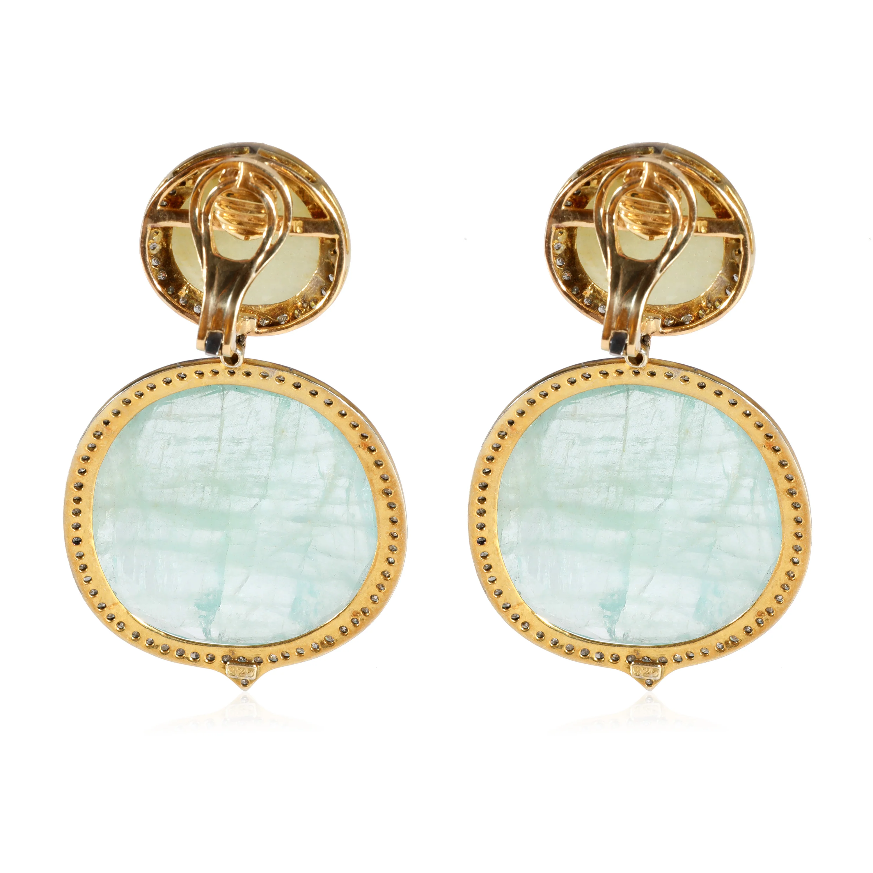 Gemstone Slice Earrings with Black Rhodium Set Diamonds in 18k Yellow Gold - Image 3
