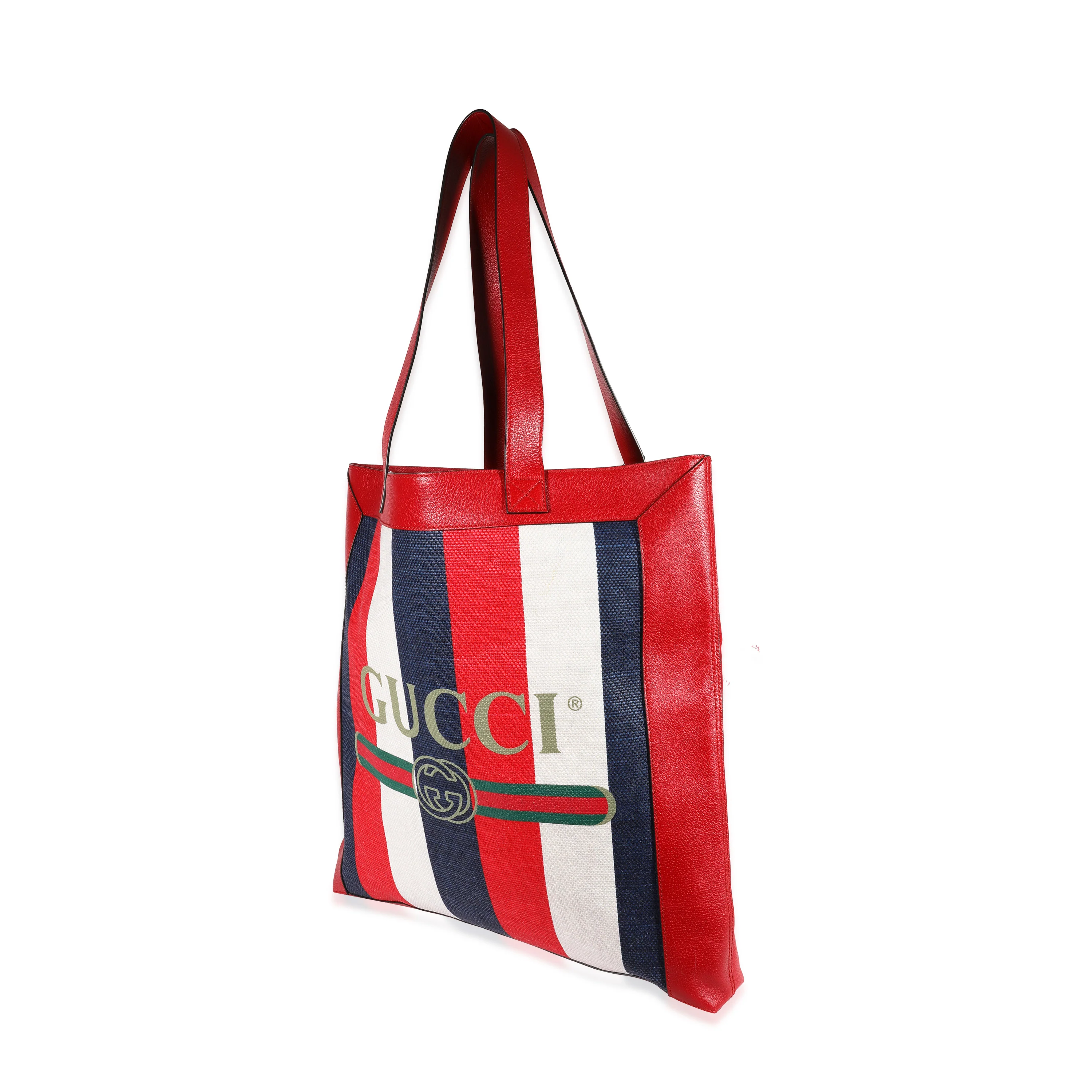 Red, White, & Blue Logo Stripe Canvas and Leather Tote - Image 2