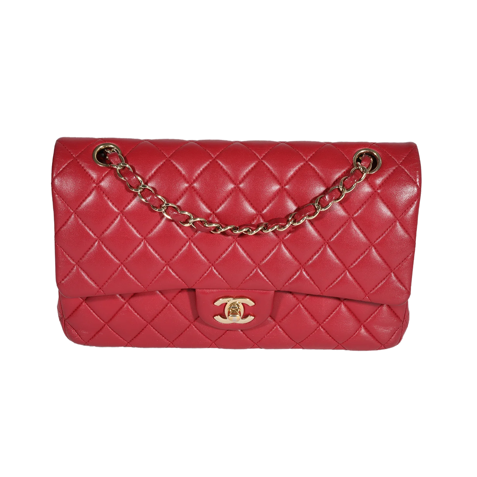 Red Quilted Lambskin Medium Classic Double Flap Bag