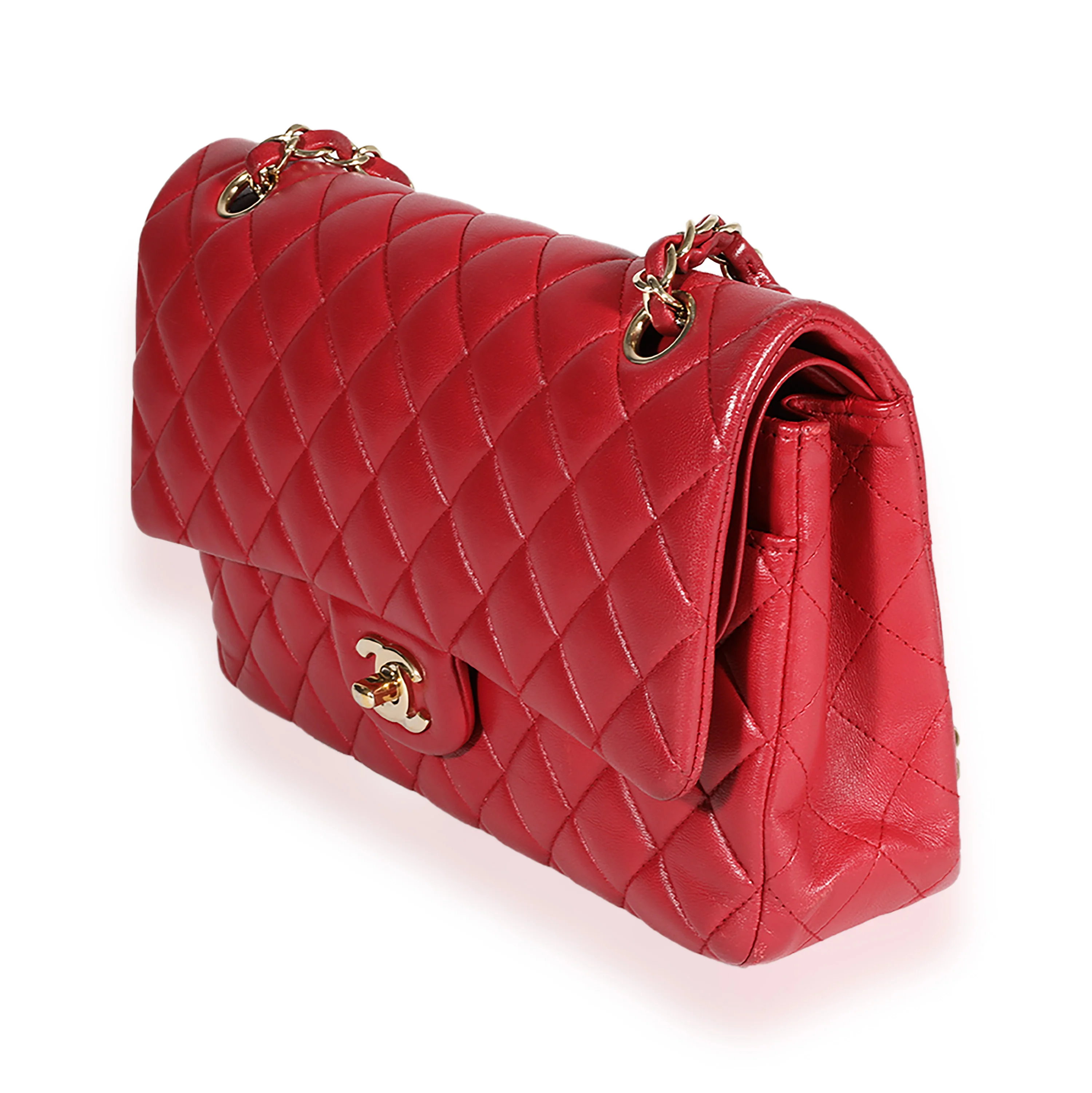 Red Quilted Lambskin Medium Classic Double Flap Bag - Image 2