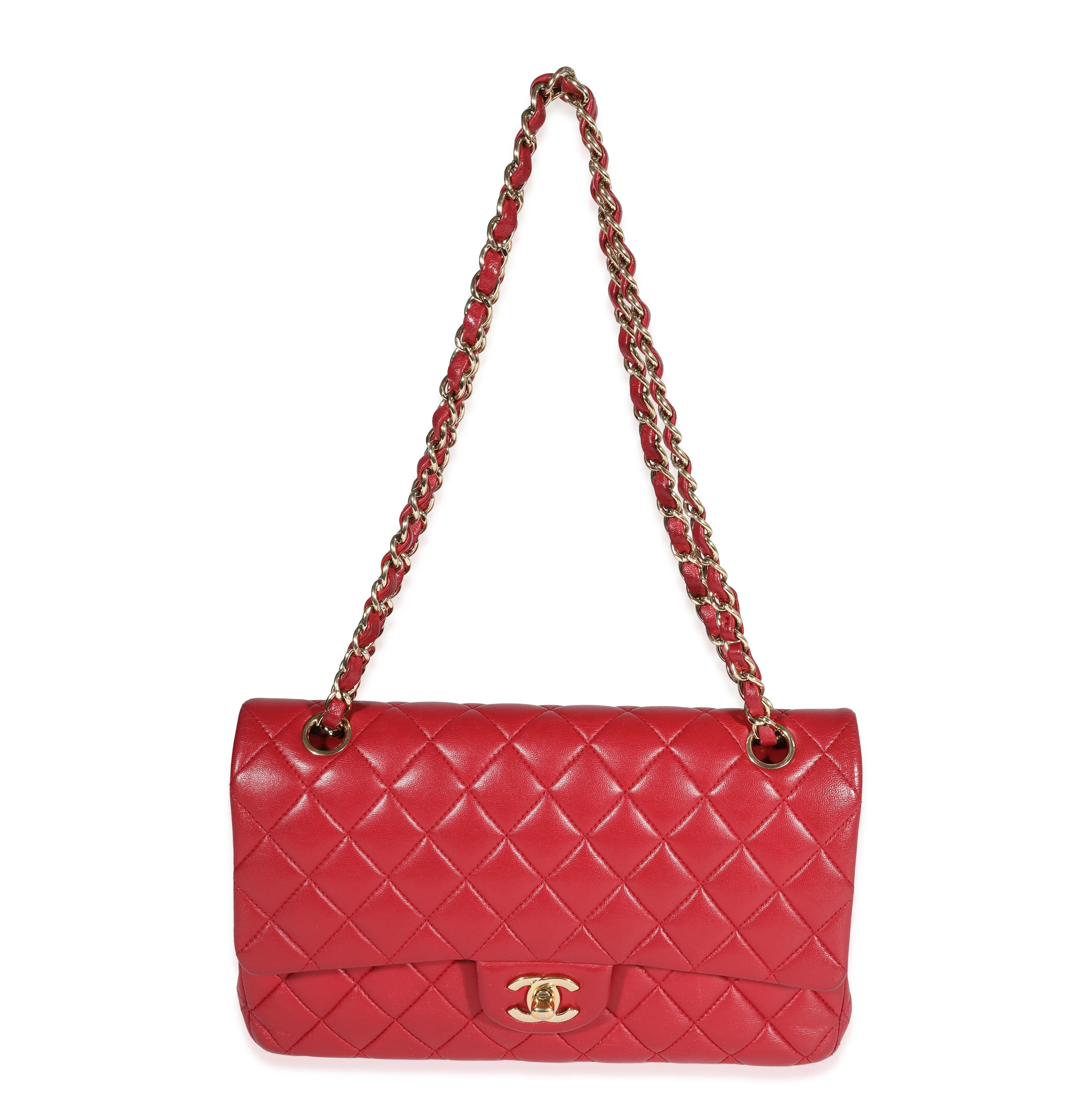 Red Quilted Lambskin Medium Classic Double Flap Bag - Image 4