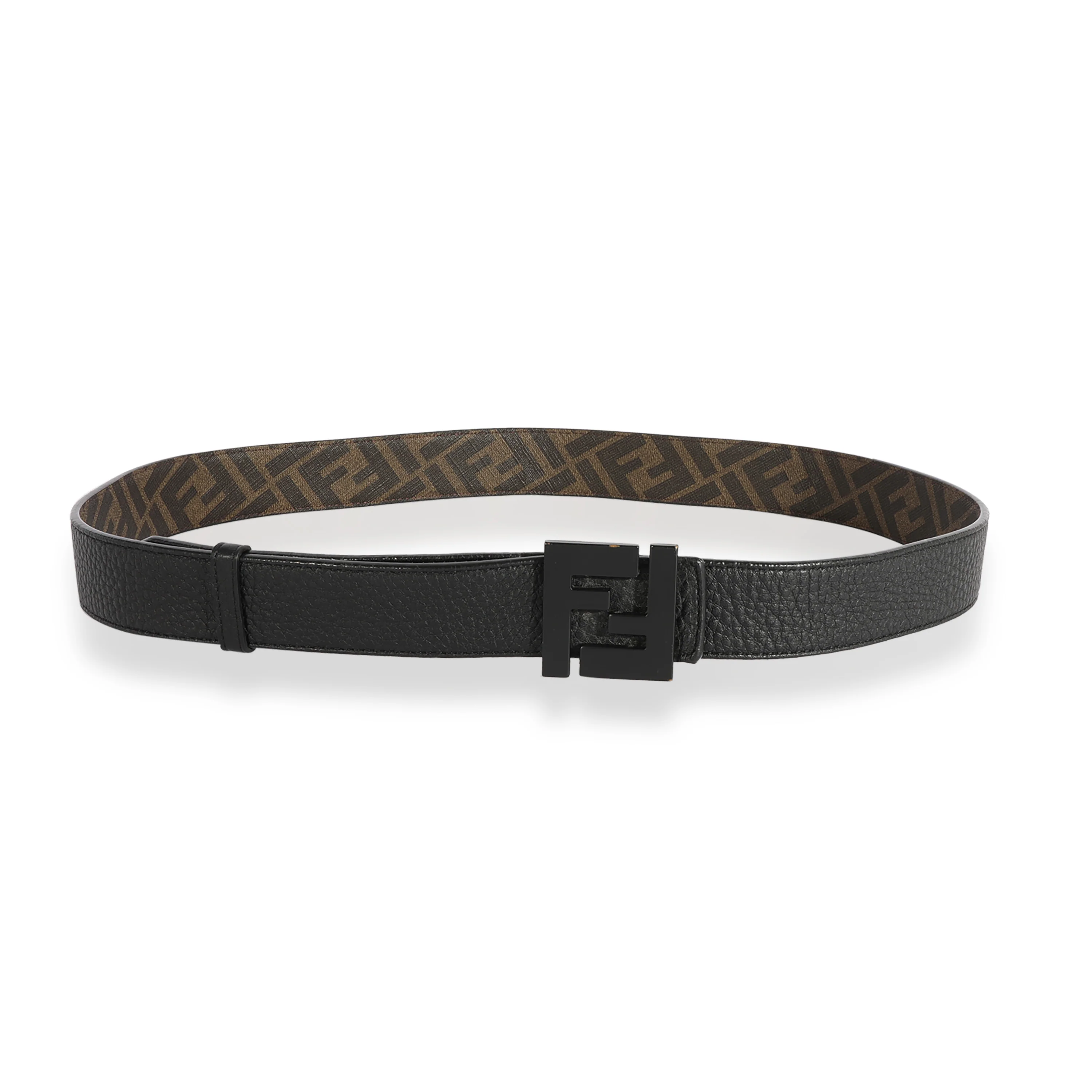 Fendi Black Leather & Zucca Canvas FF Motif Reversible Belt