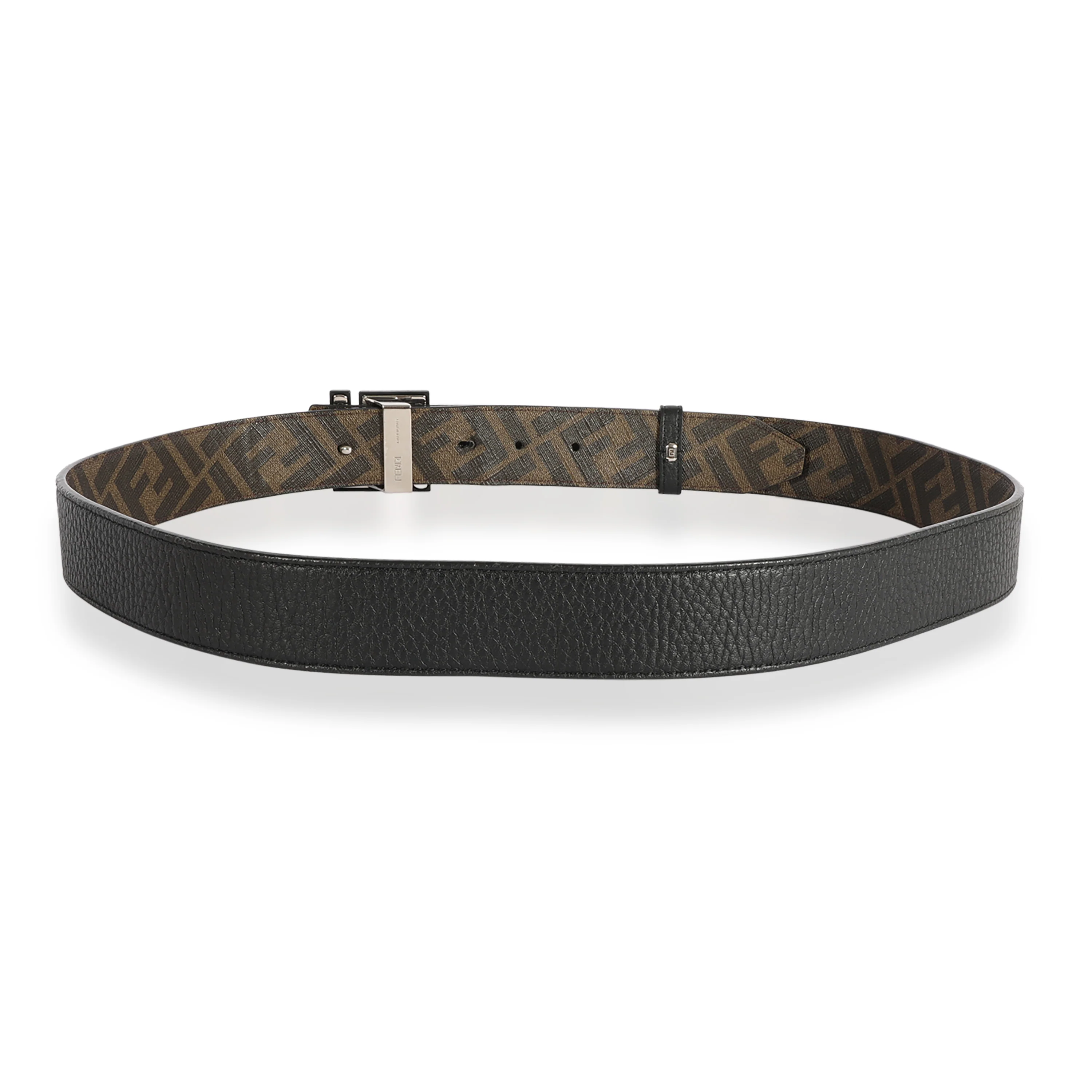 Fendi Black Leather & Zucca Canvas FF Motif Reversible Belt - Image 3