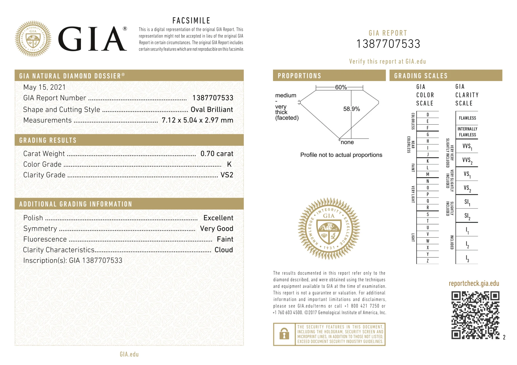 GIA Certified 0.70 Ct Oval cut K VS2 Loose Diamond - Image 2