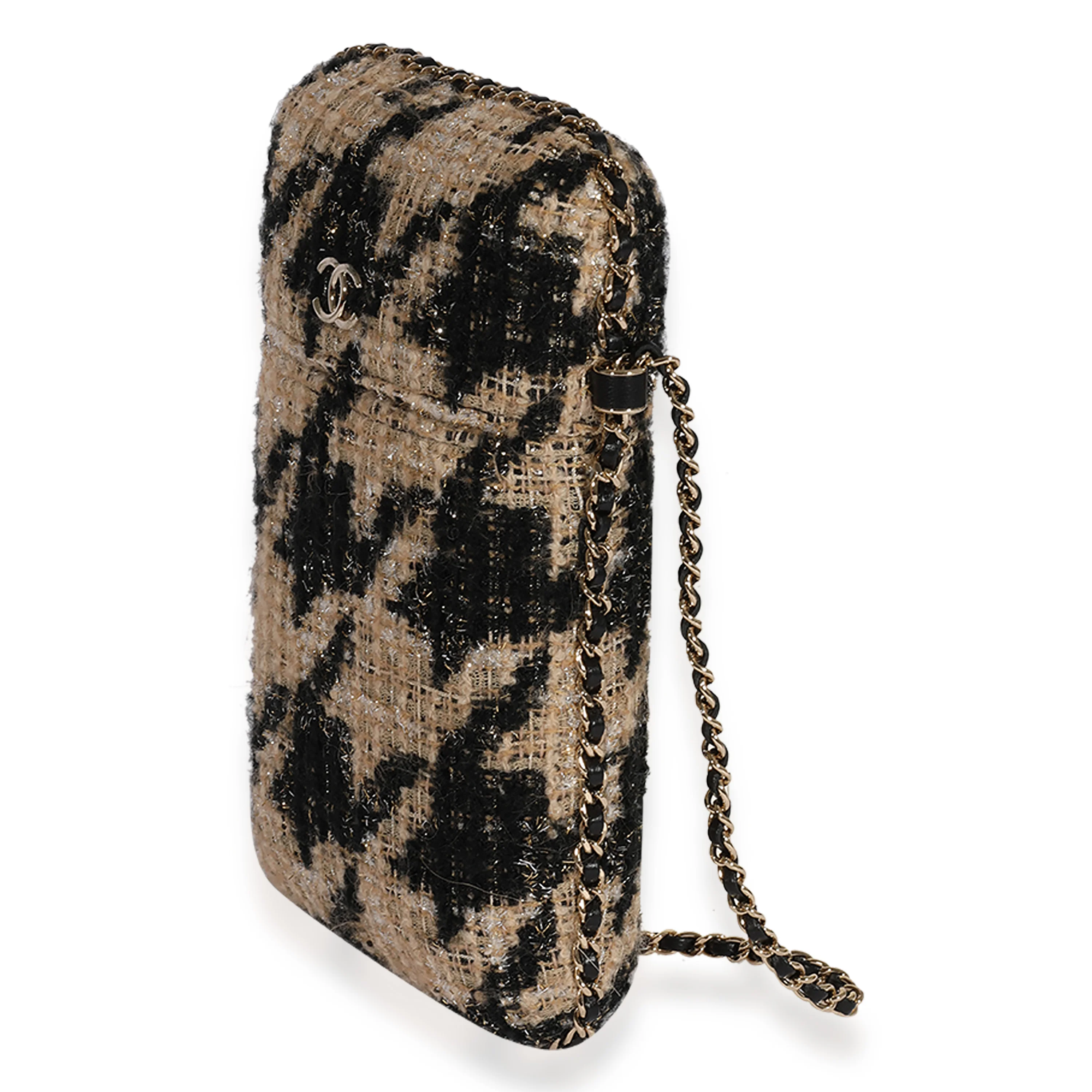 Chanel Metallic Houndstooth Print Tweed Phone Holder Crossbody - Image 2