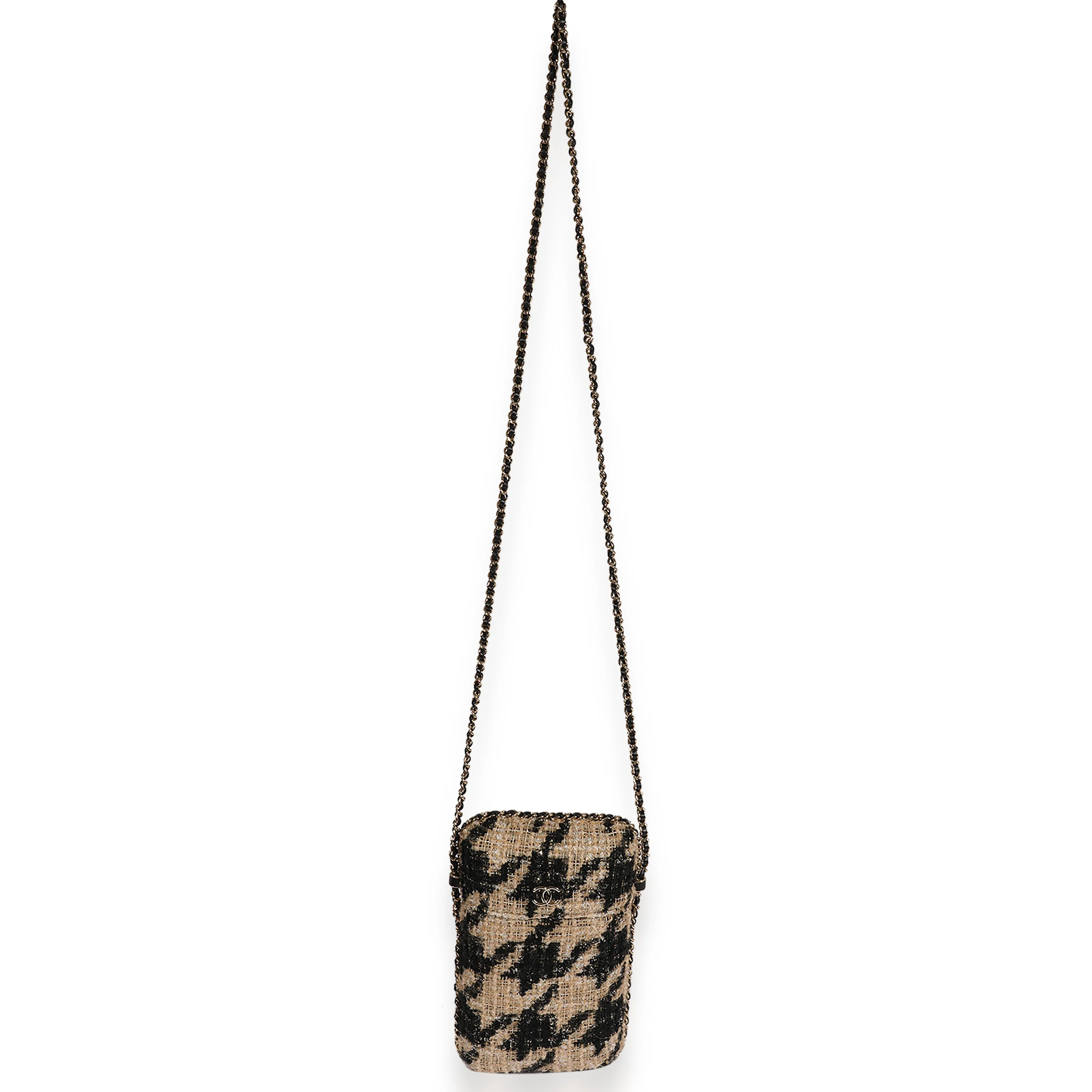 Chanel Metallic Houndstooth Print Tweed Phone Holder Crossbody - Image 4