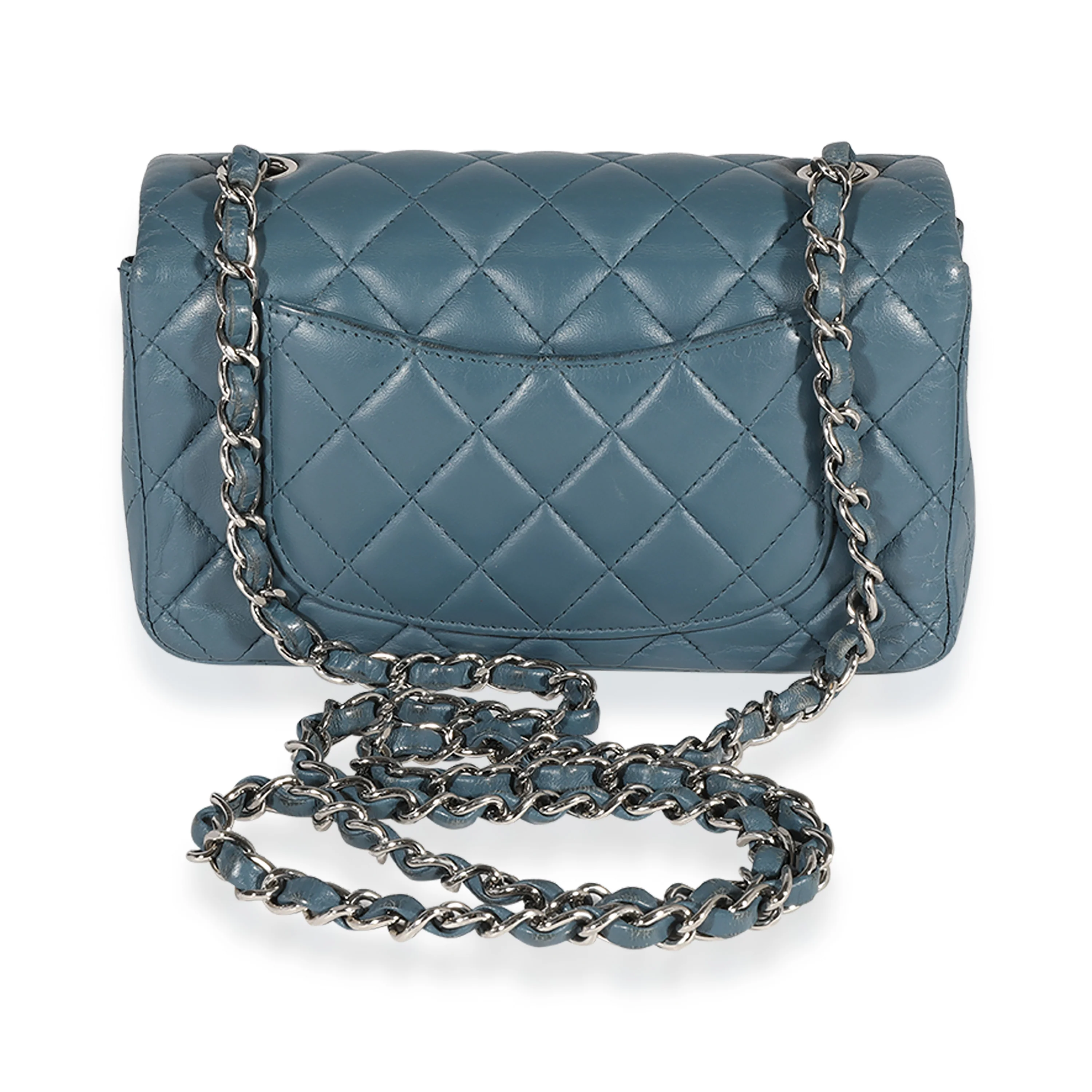 Chanel Blue Quilted Lambskin Mini Rectangular Classic Flap Bag - Image 3