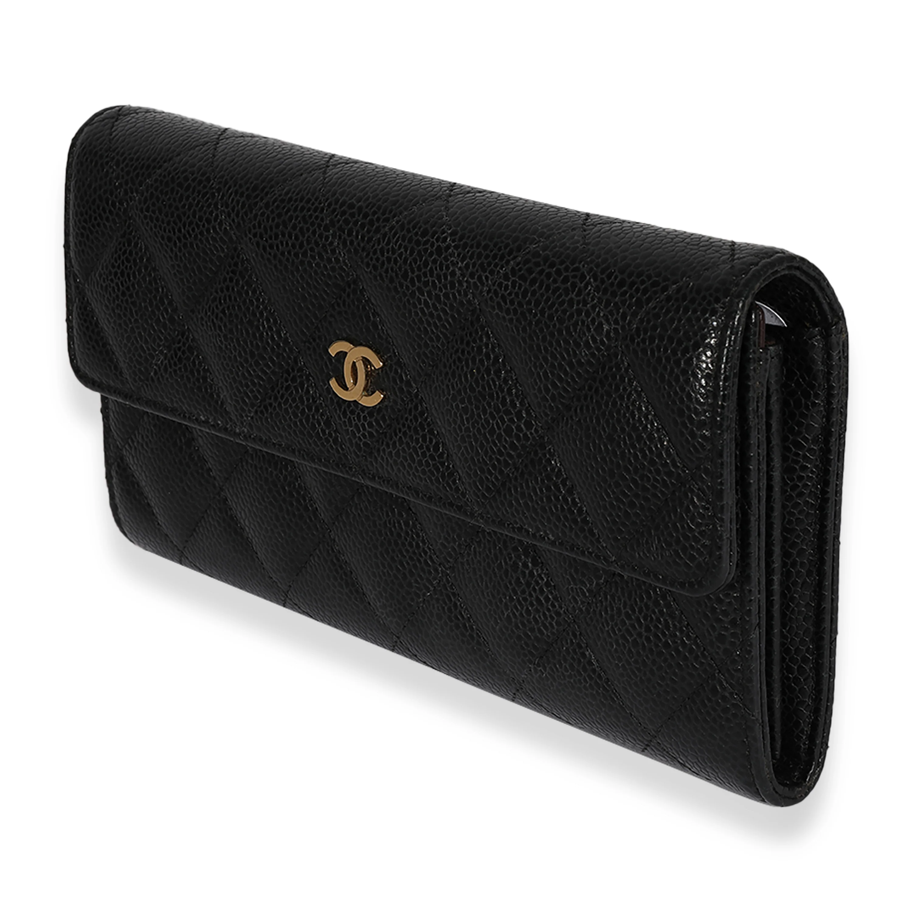Chanel Black Quilted Caviar Long Flap Wallet - Image 2
