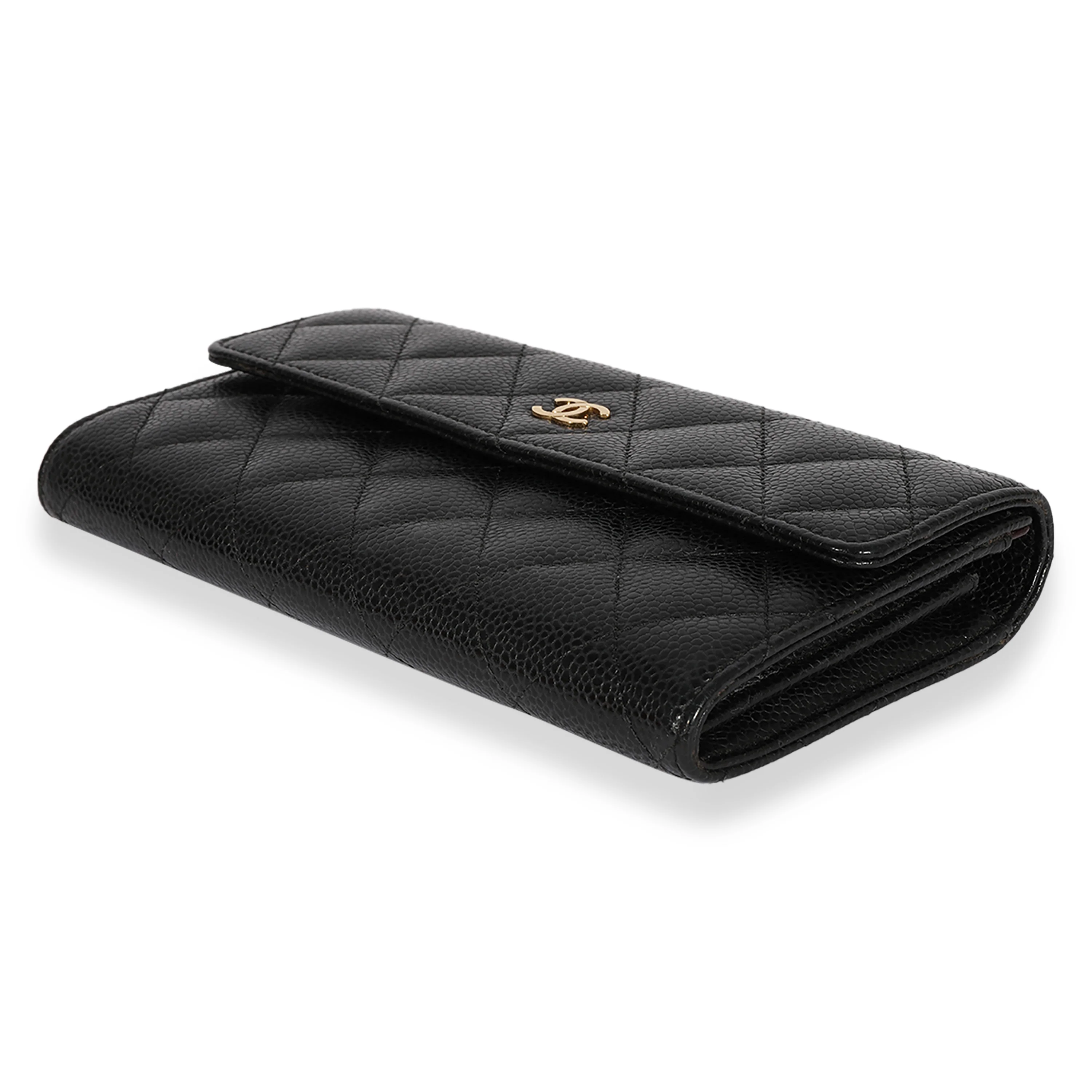 Chanel Black Quilted Caviar Long Flap Wallet - Image 7
