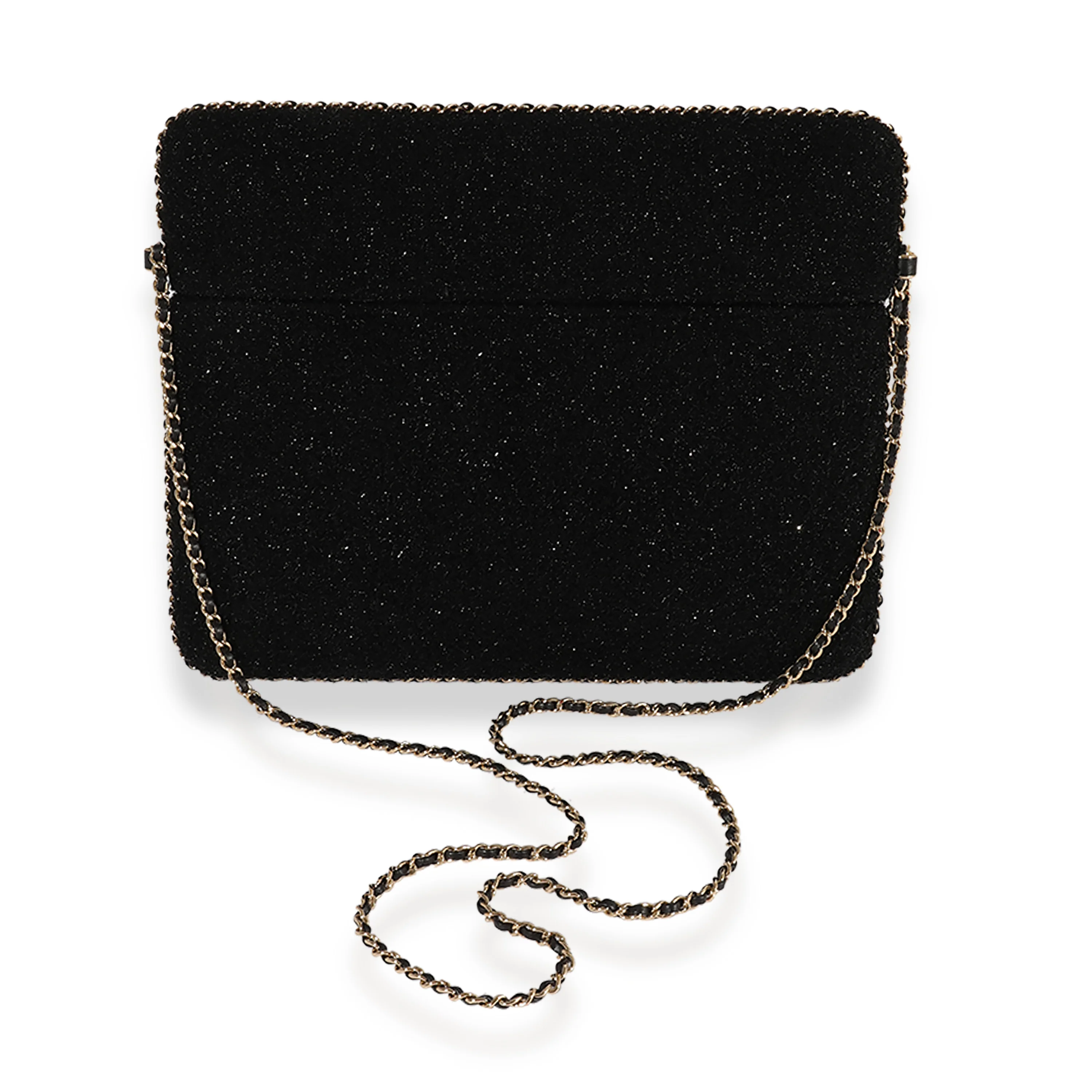 Chanel Black Metallic Tweed iPad Case with Chain - Image 3