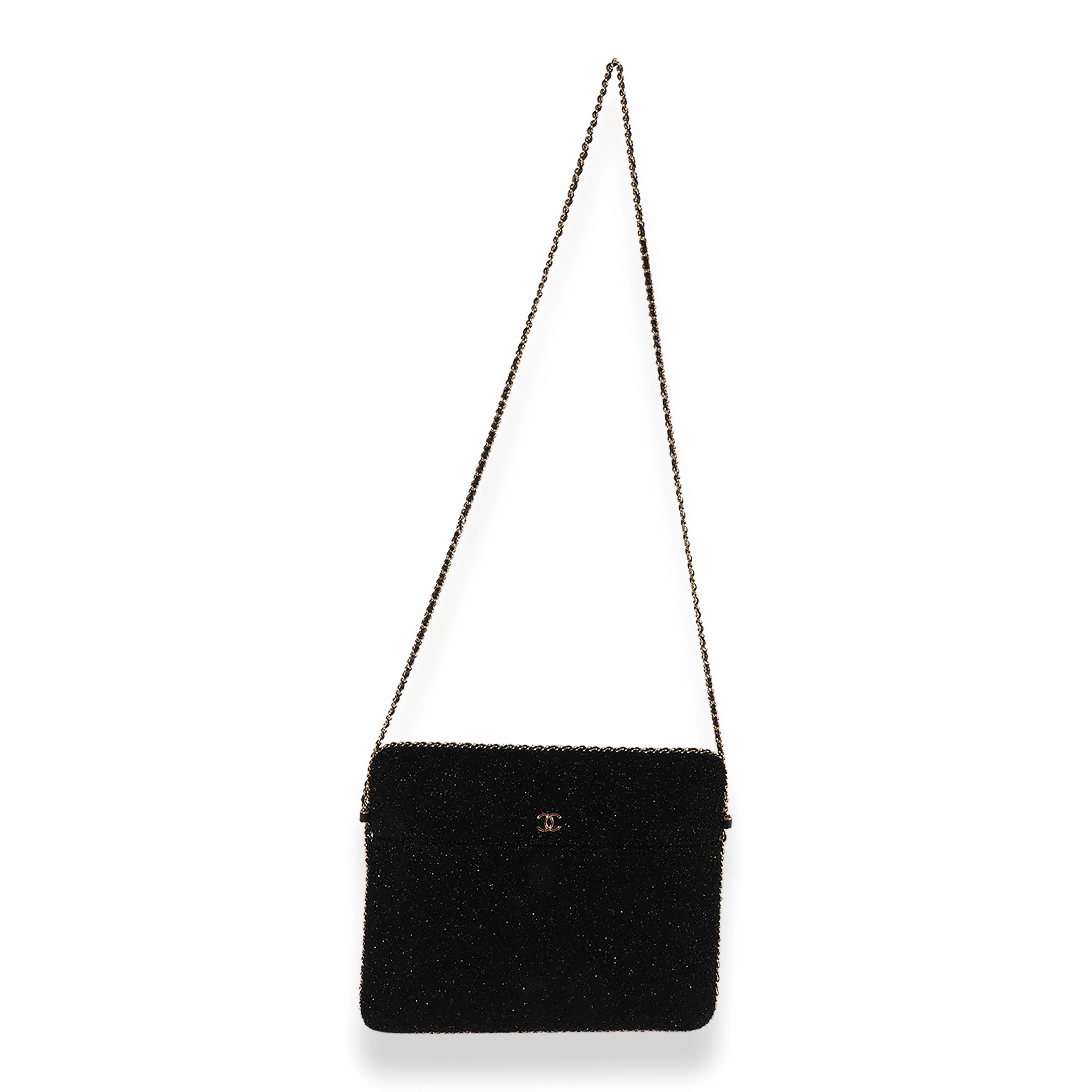 Chanel Black Metallic Tweed iPad Case with Chain - Image 4