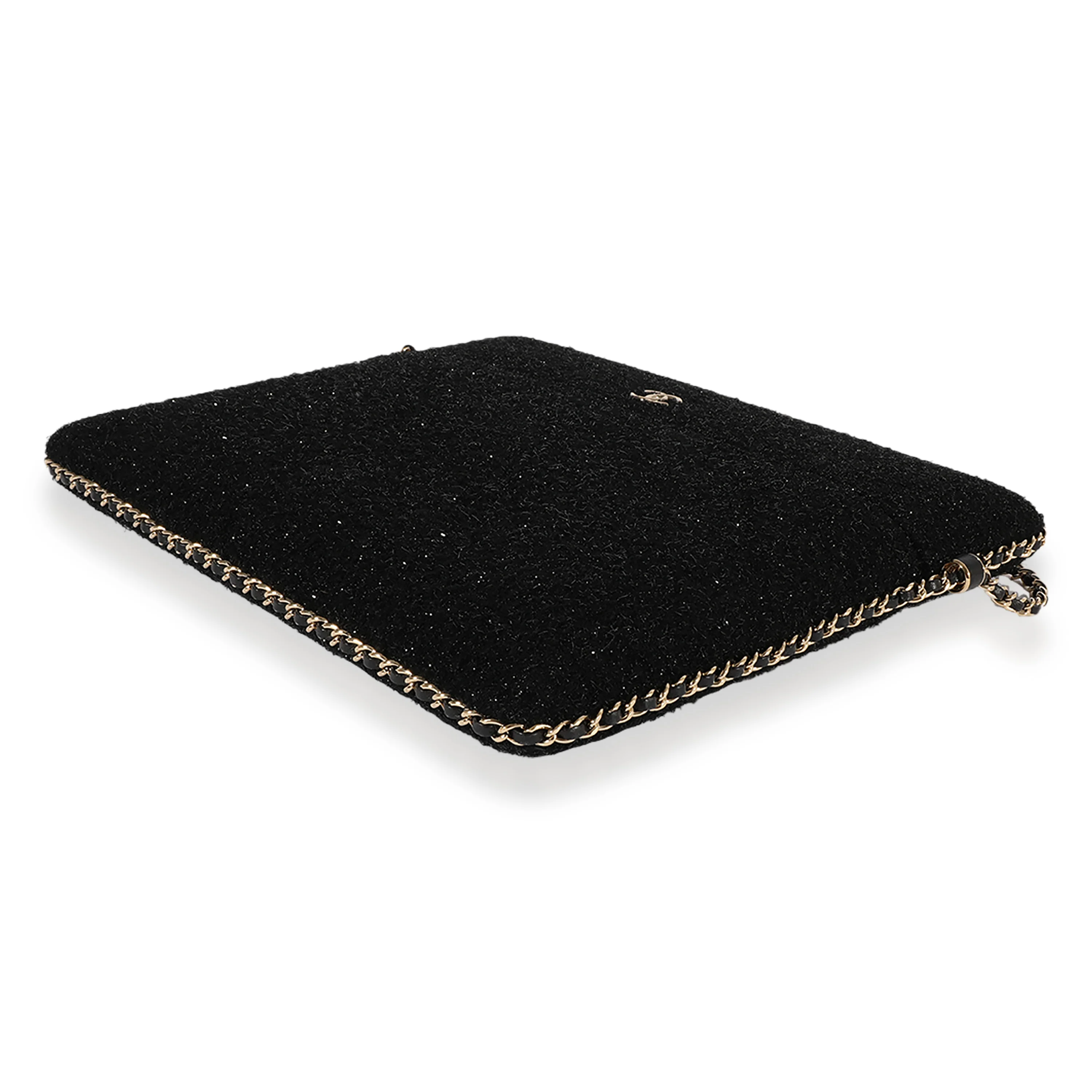 Chanel Black Metallic Tweed iPad Case with Chain - Image 7