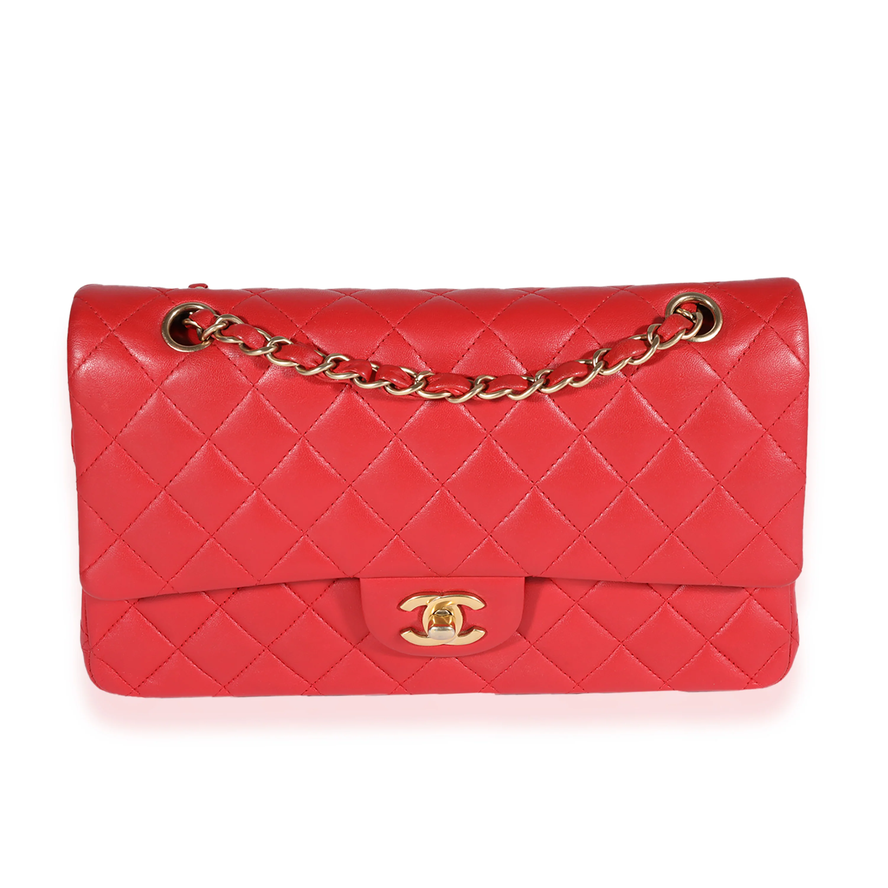 Chanel Red Quilted Lambskin Medium Classic Double Flap Bag