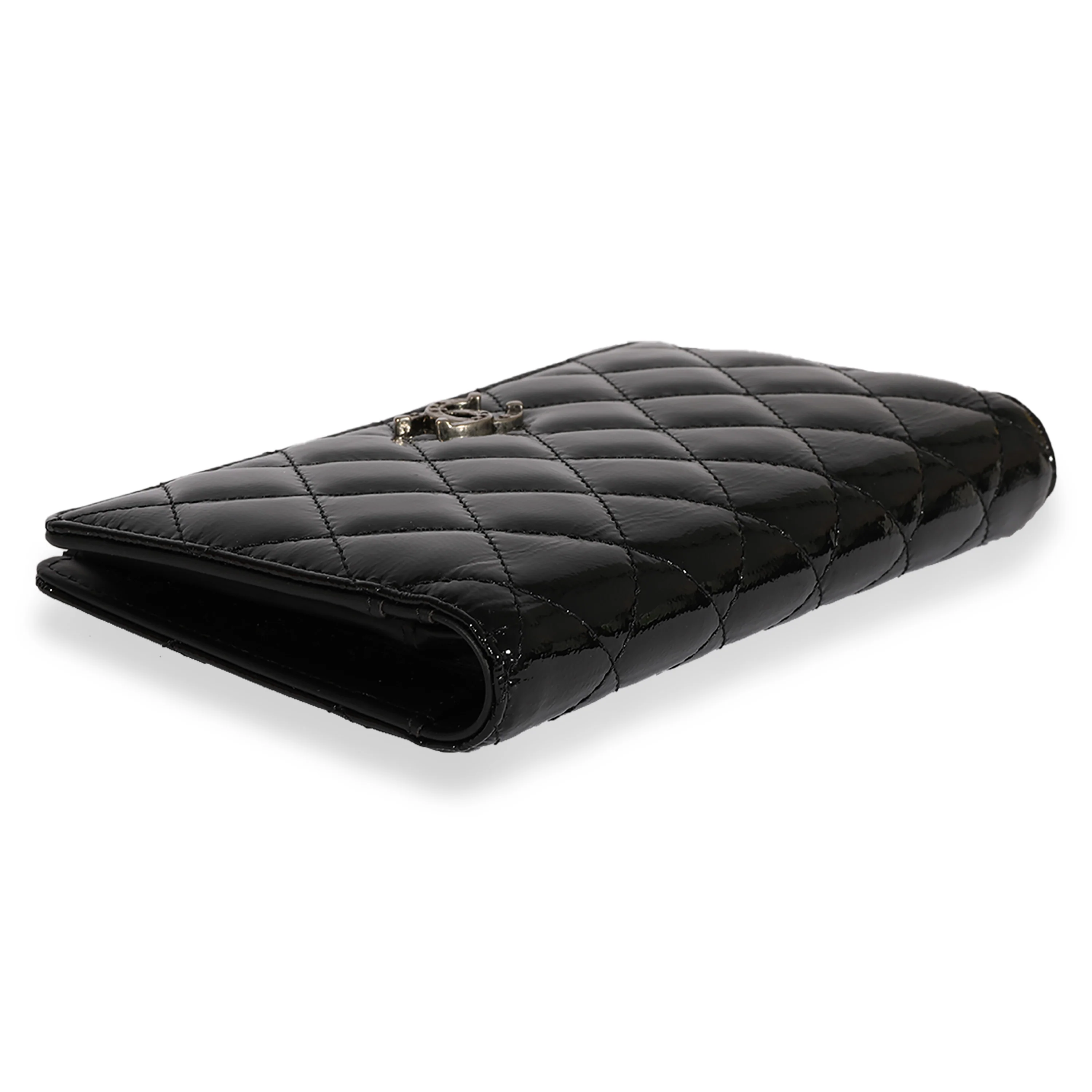 Chanel Black Quilted Patent Leather Yen Wallet - Image 4