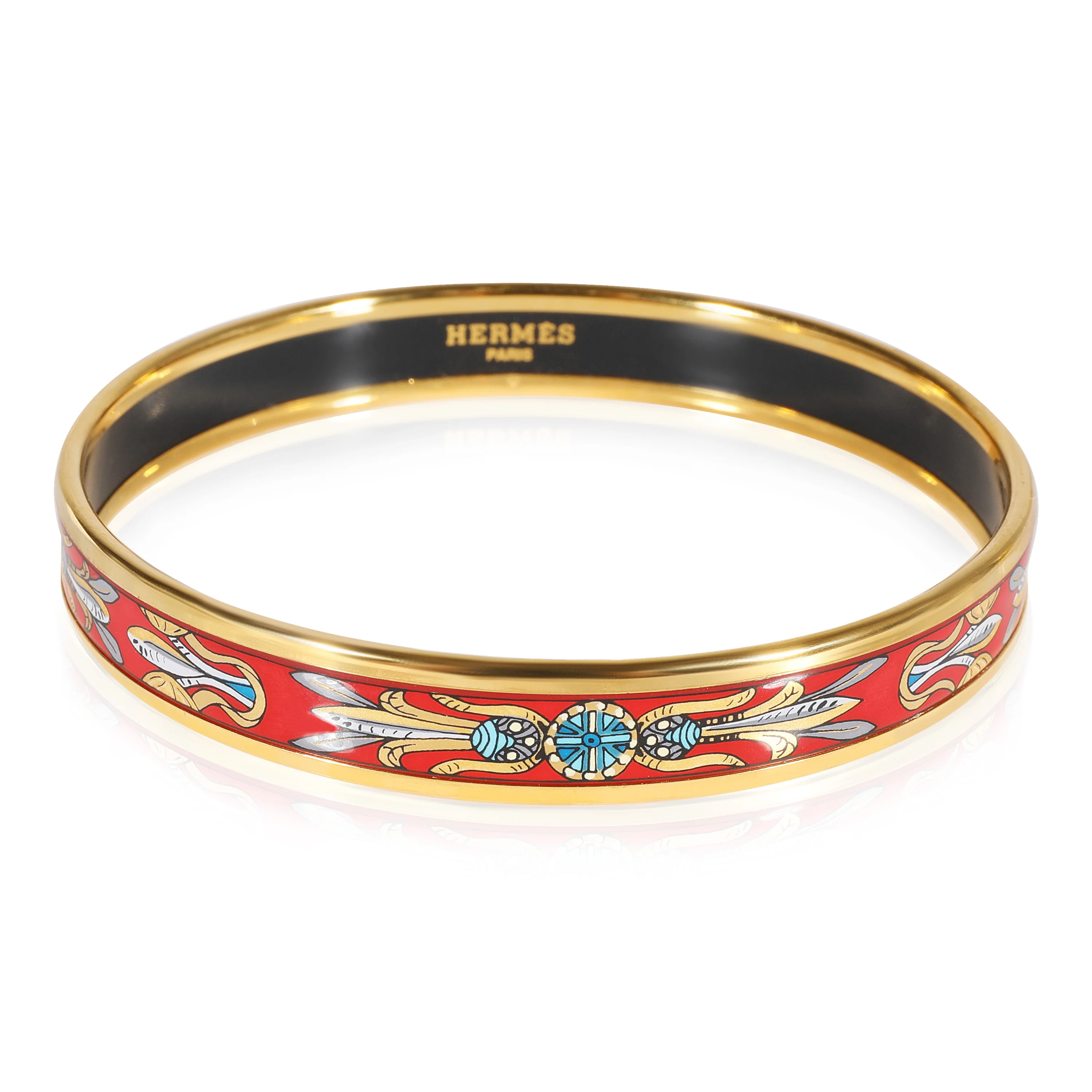 Hermès Plated Red Enamel Dream Catcher Narrow Bracelet (67MM)