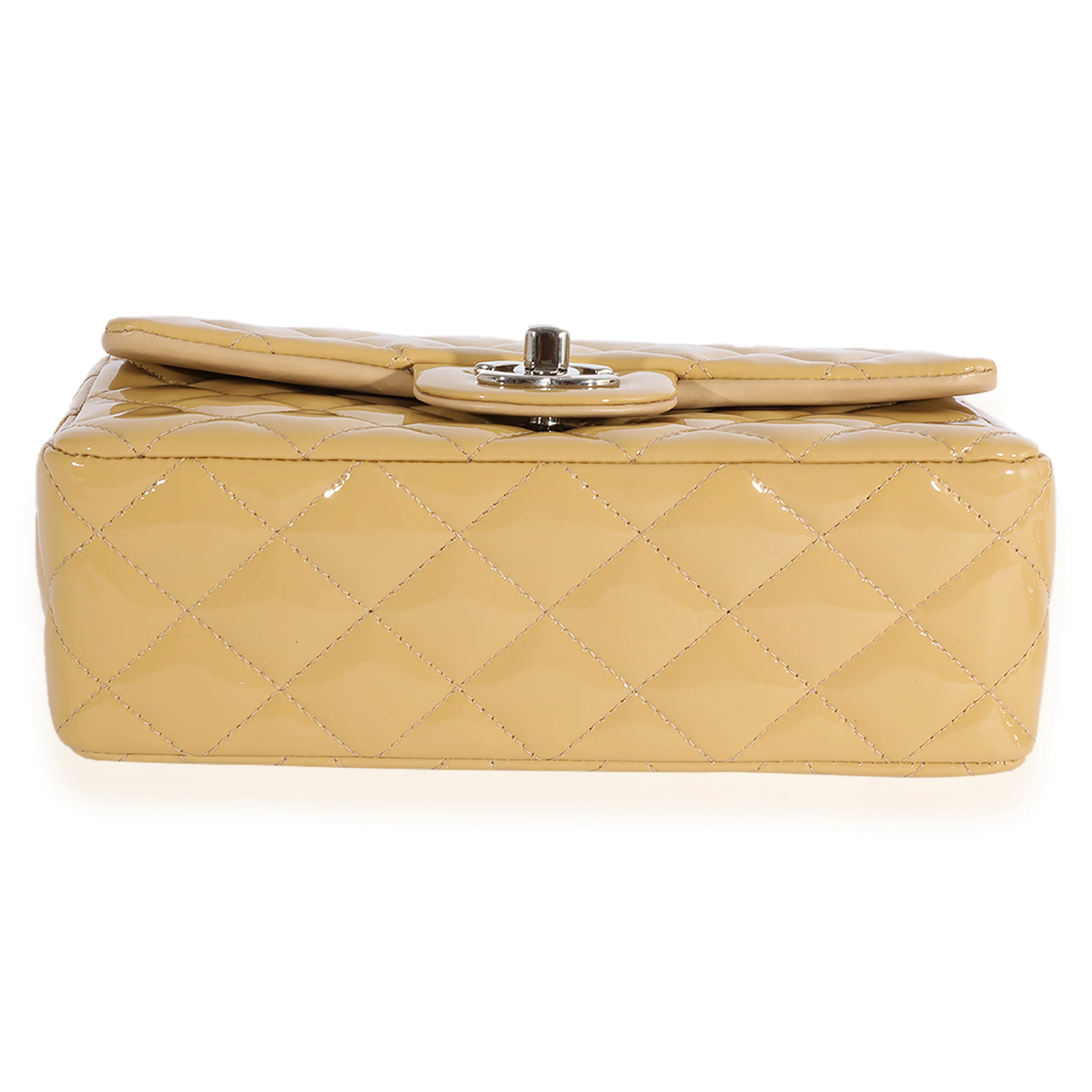 Chanel Beige Quilted Patent Leather Mini Rectangular Classic Flap - Image 5