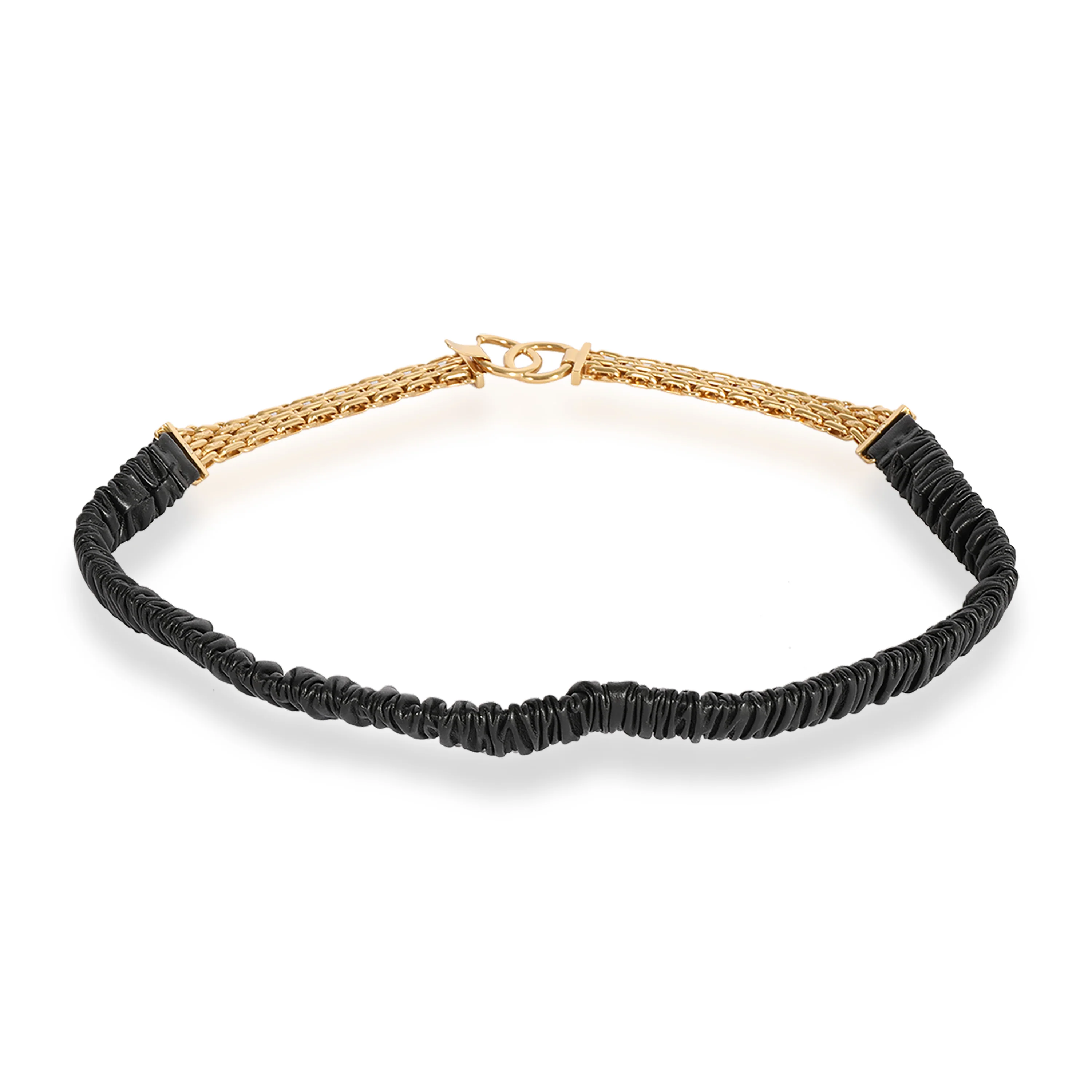 Black Elastic Lambskin & Gold Chain CC Belt - Image 2