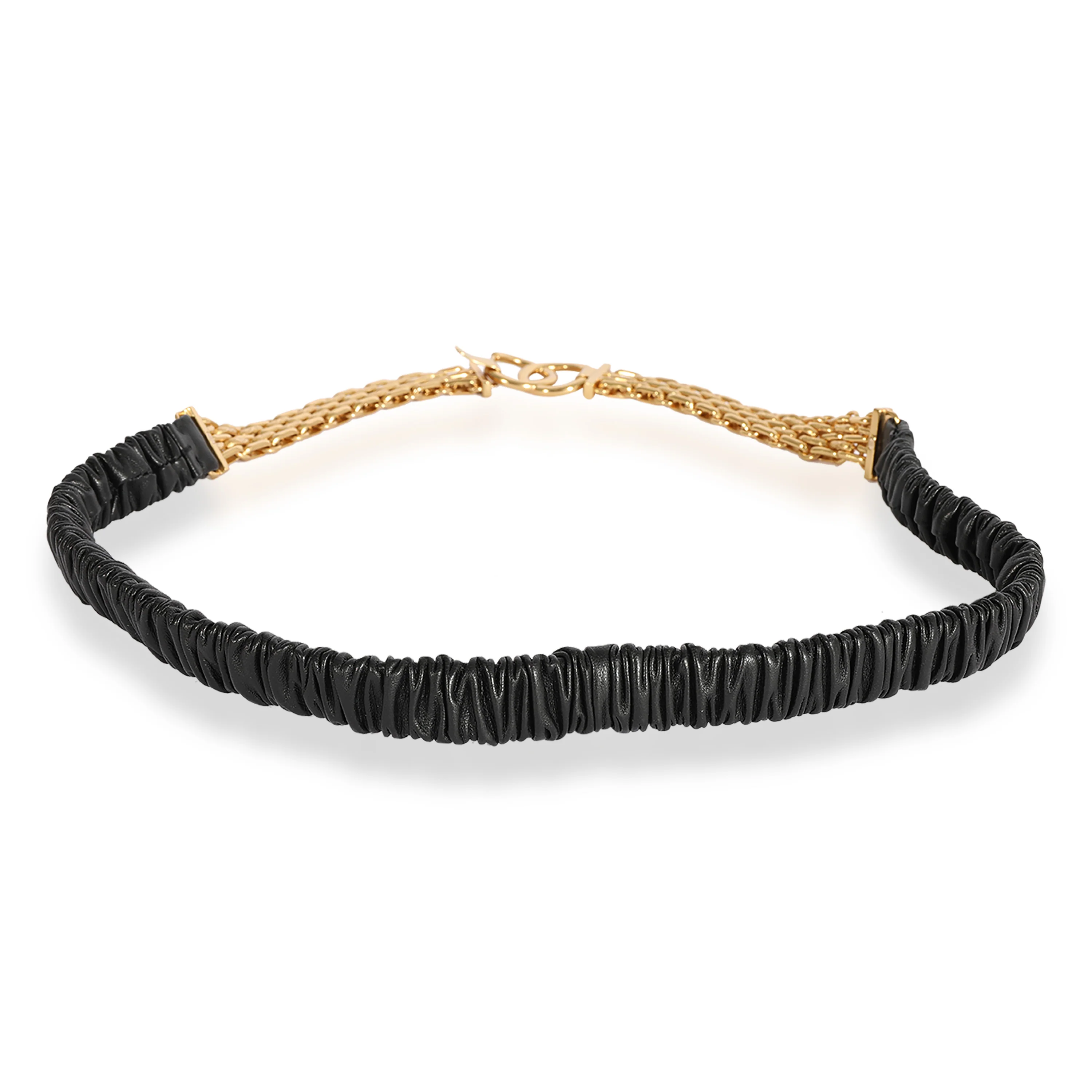 Black Elastic Lambskin & Gold Chain CC Belt - Image 3