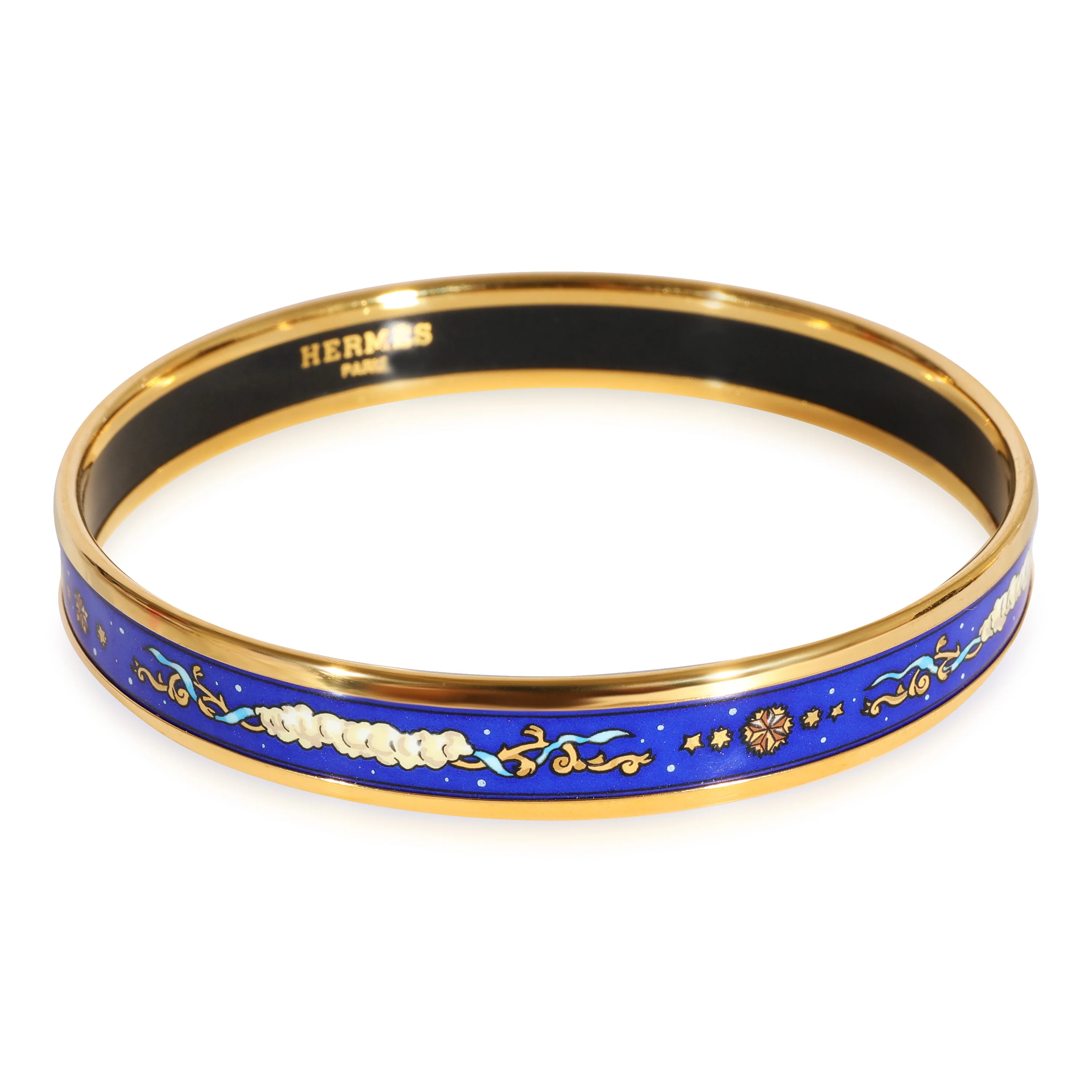 Hermès Plated Bracelet with Blue & Gold Enamel, 9mm (62MM)