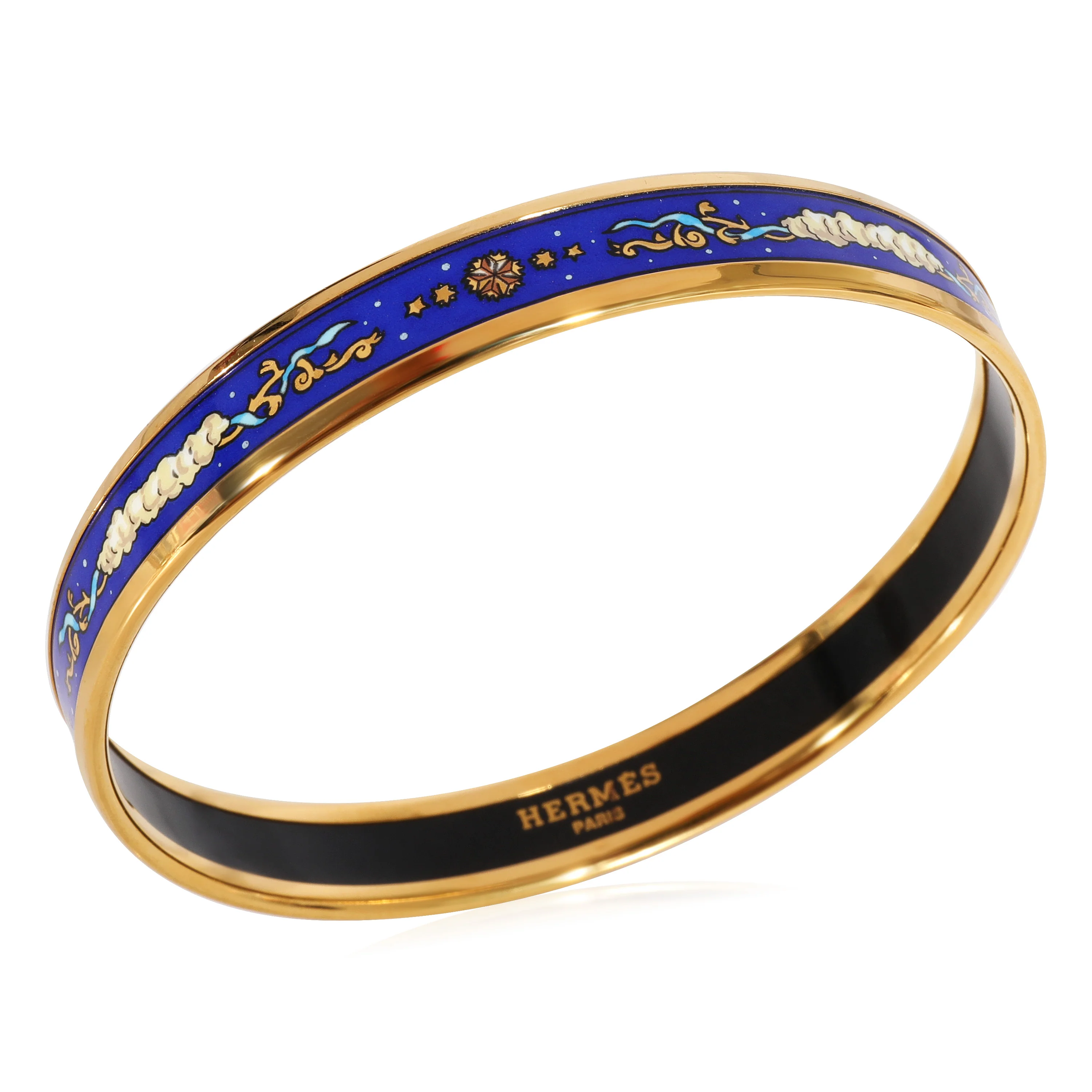 Hermès Plated Bracelet with Blue & Gold Enamel, 9mm (62MM) - Image 3