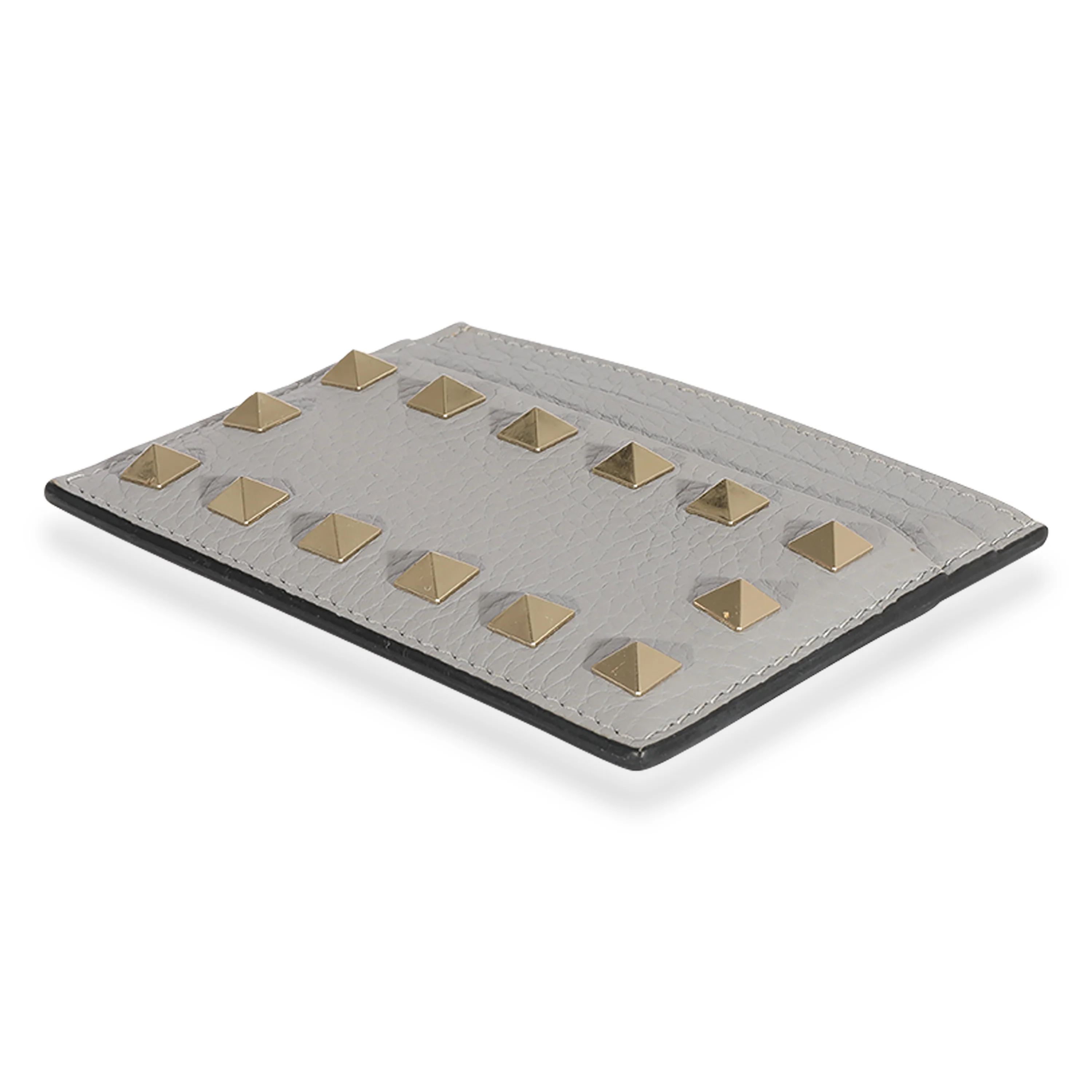 Valentino Gray Pebbled Calfskin Rockstud Card Holder - Image 4