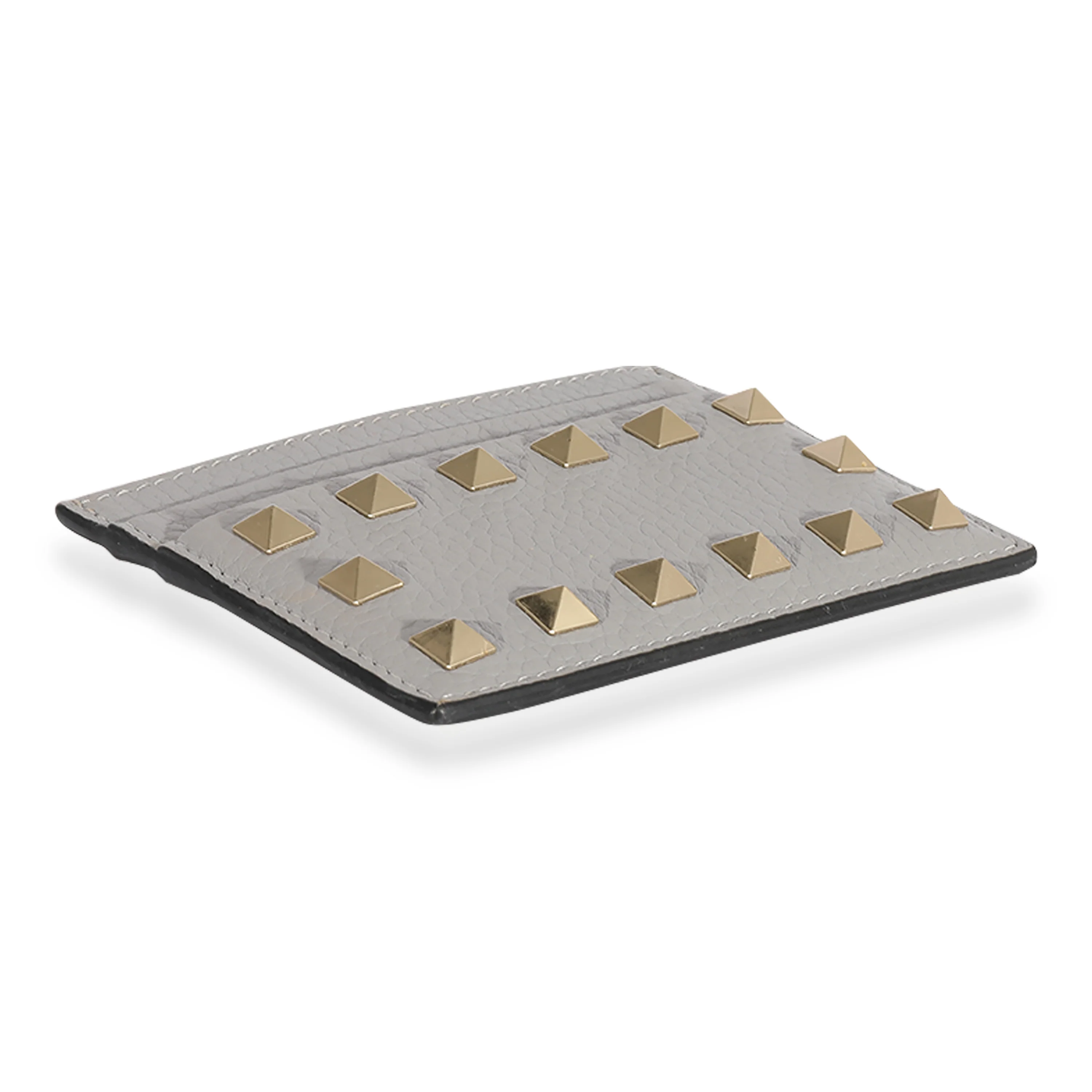 Valentino Gray Pebbled Calfskin Rockstud Card Holder - Image 7