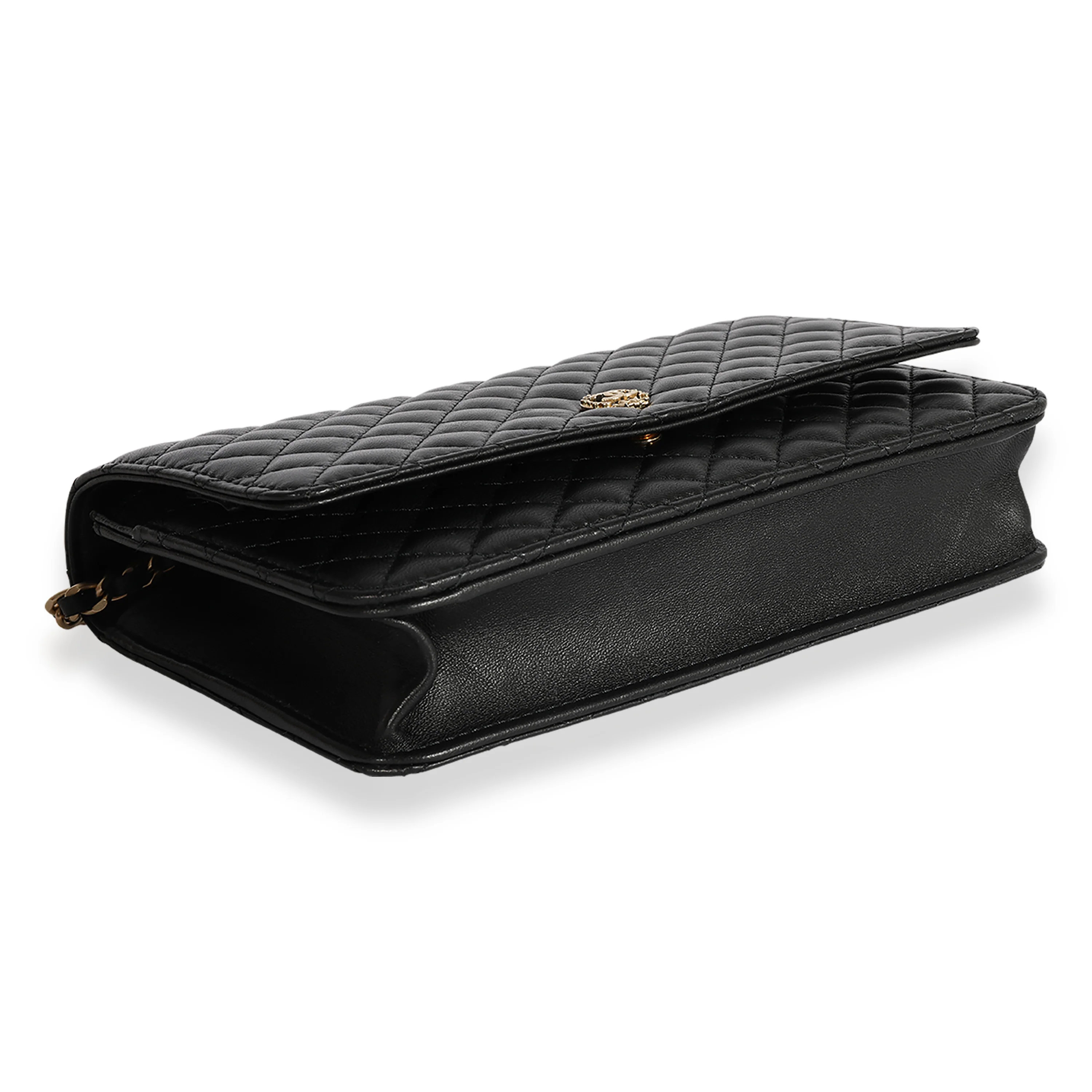 Chanel Black Quilted Lambskin Chanel Crest Wallet On Chain - Image 7