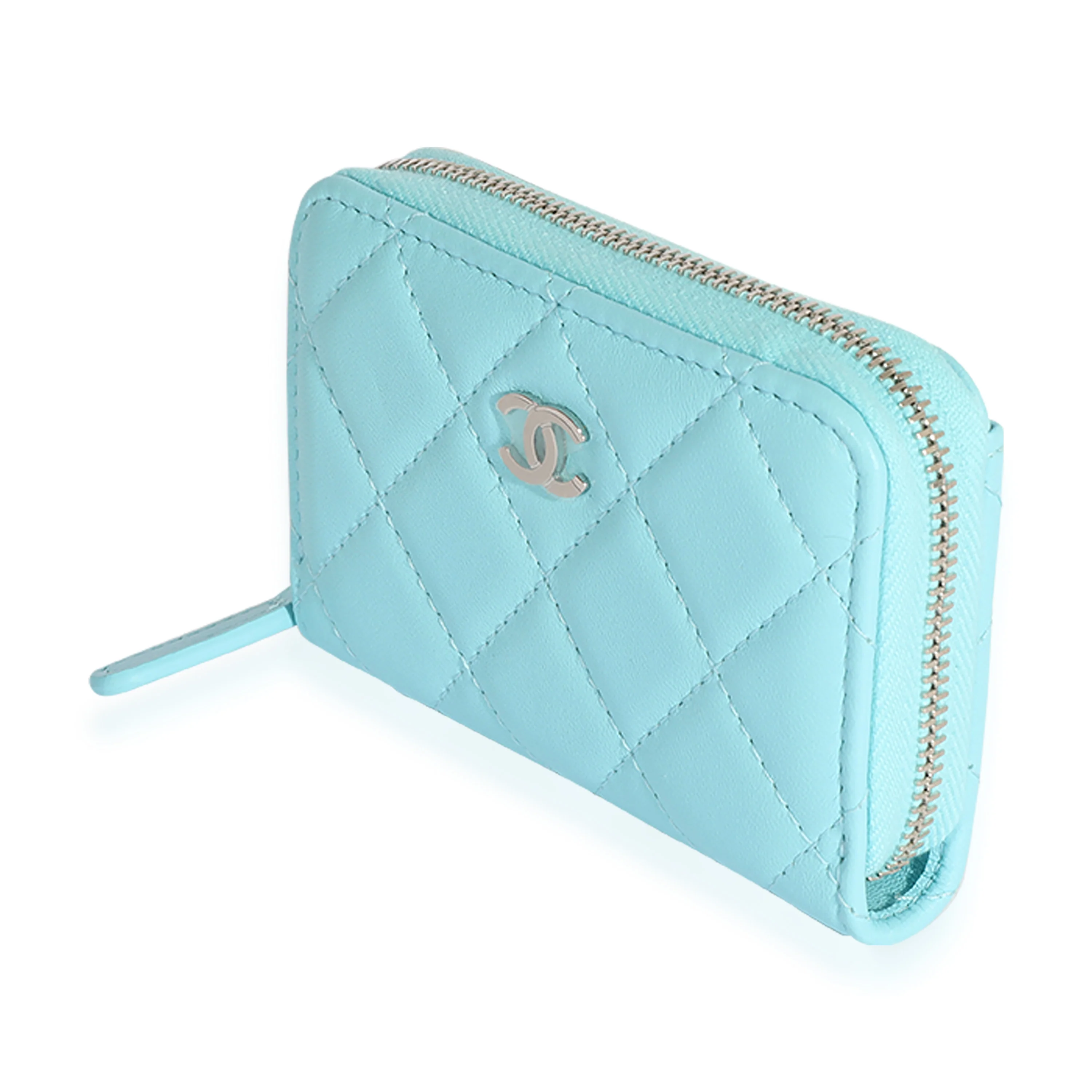 Chanel Light Blue Quilted Lambskin Zippy Card Holder Wallet - Image 2