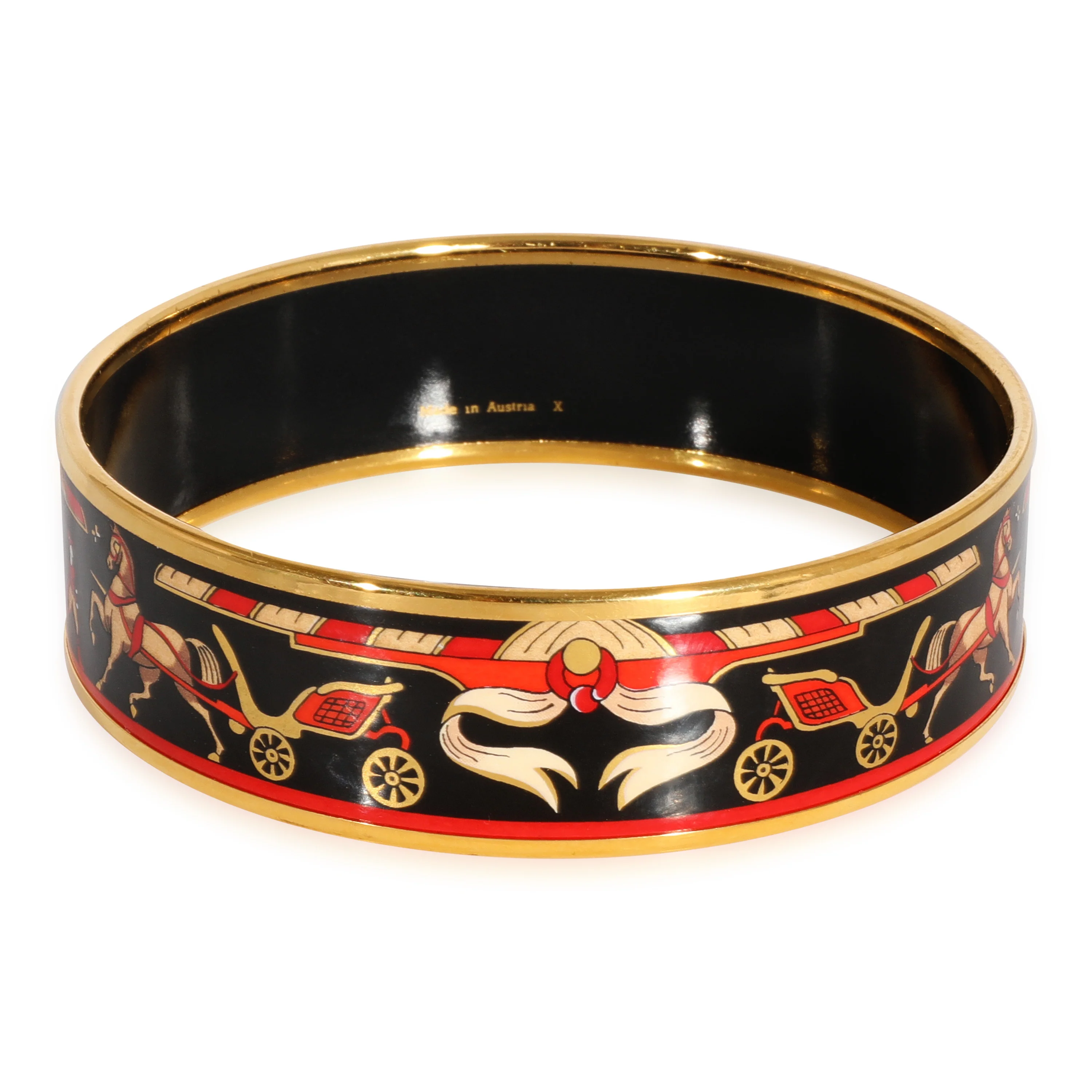 Black Red Horse Carriage Enamel Wide Bracelet 62 - Image 2