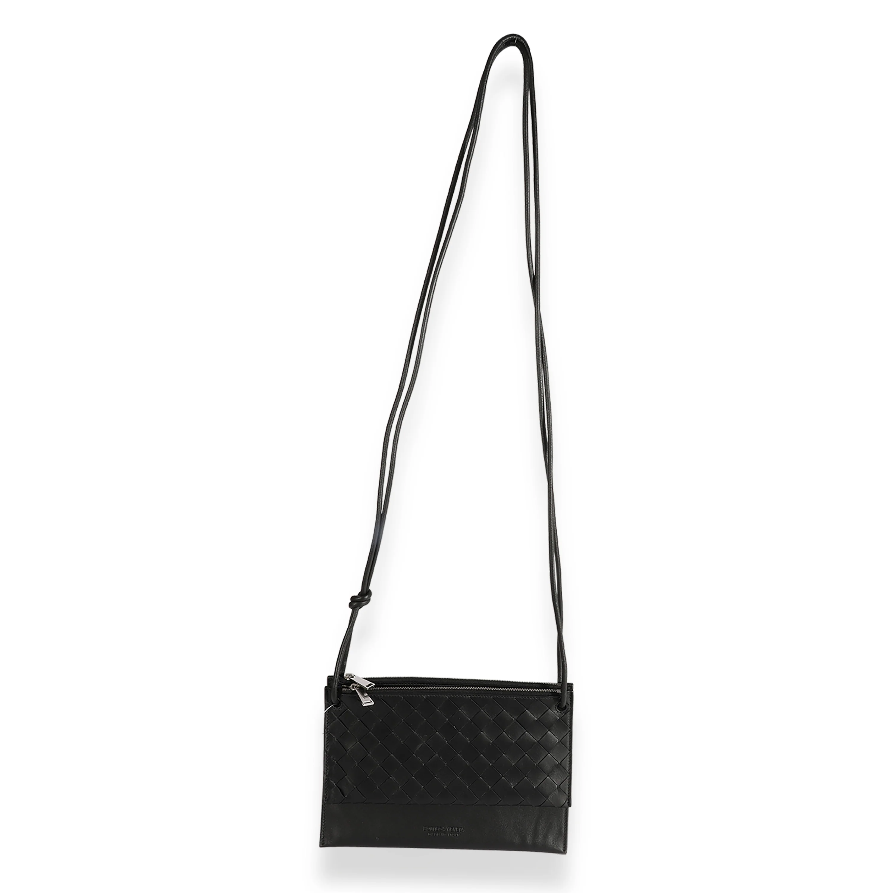 Black Intrecciato Leather Double Pouch Crossbody - Image 4