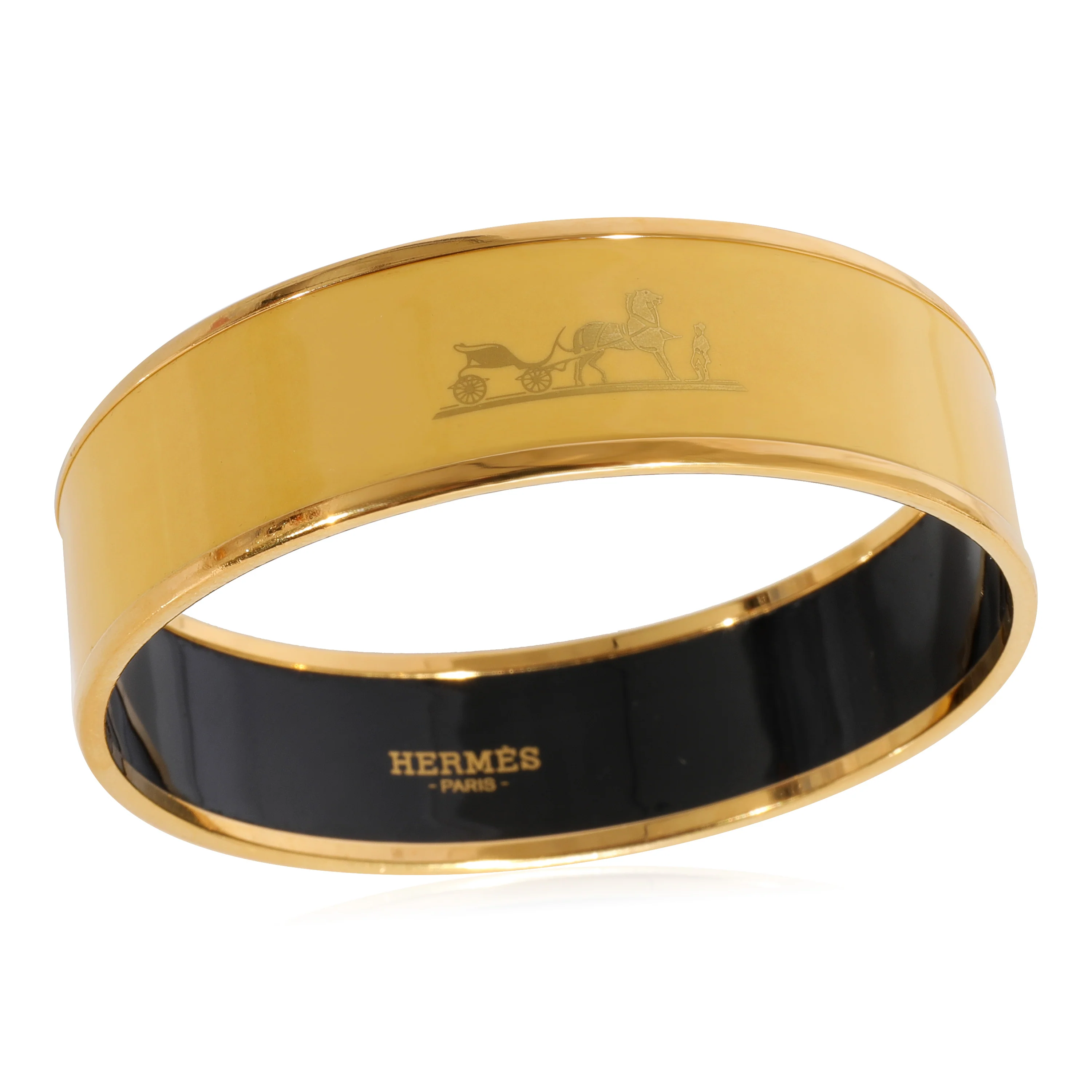 Hermès Plated Wide Yellow Enamel Bangle with Caléche - Image 3