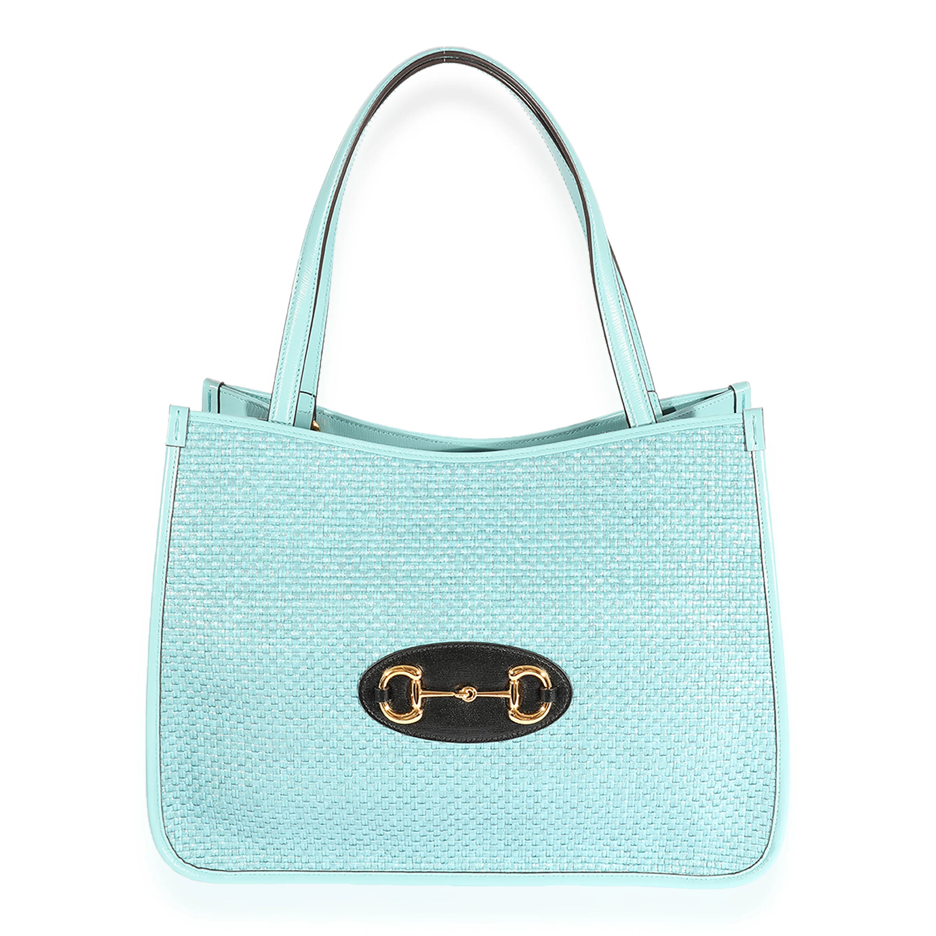 Gucci Dusty Azzuro Raffia 1955 Horsebit Tote
