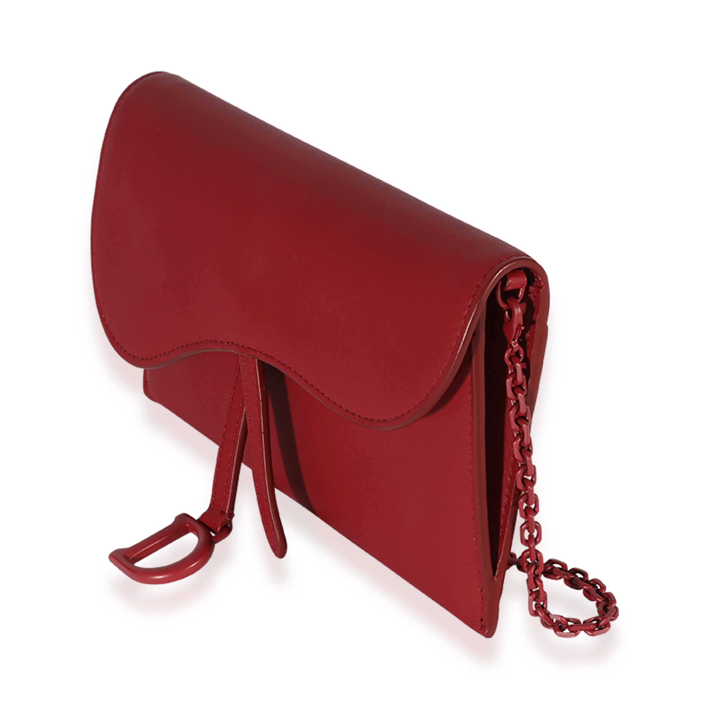 Christian Dior Red Ultramatte Calfskin Saddle Long Chain Wallet - Image 2