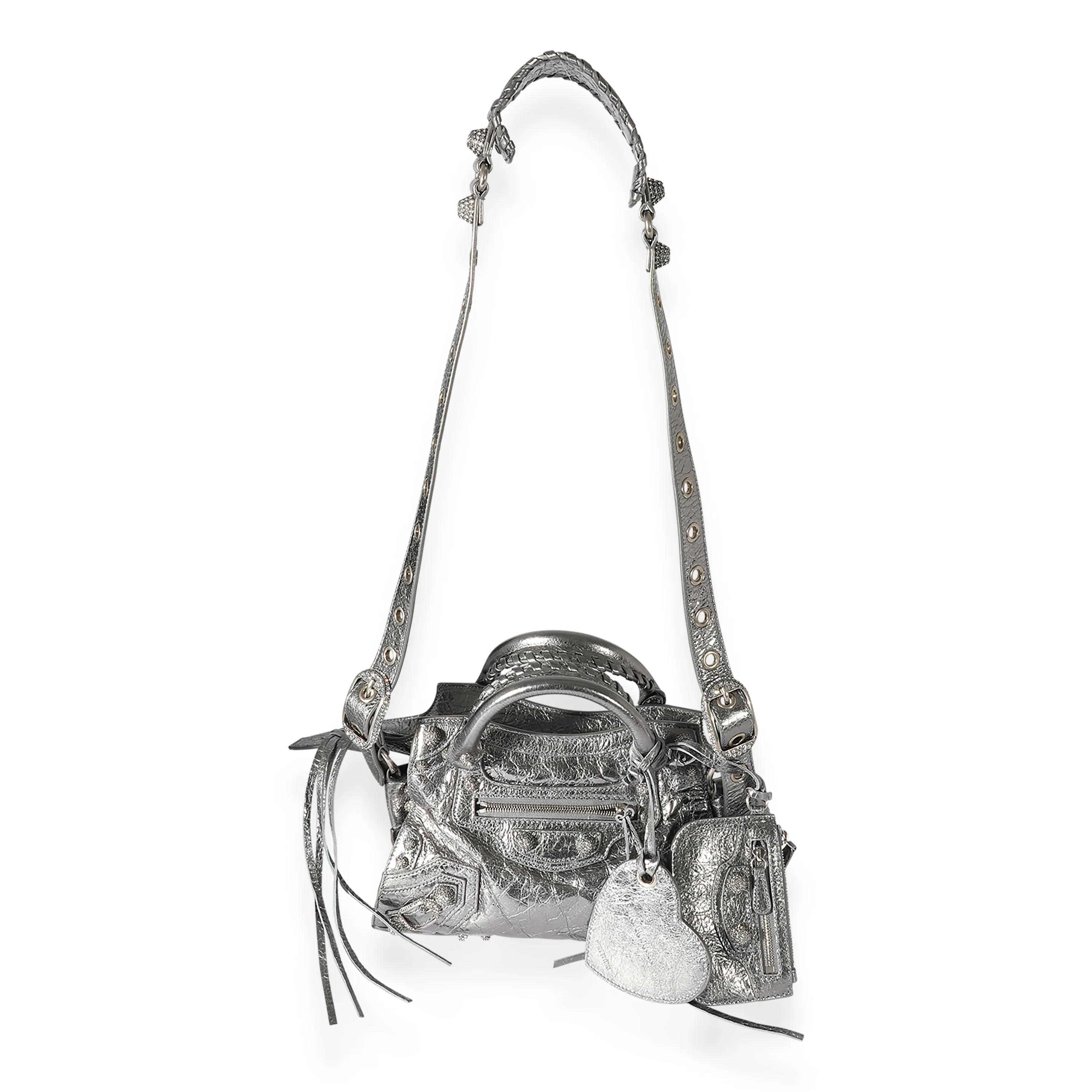 Balenciaga Silver Metallic Calfskin Neo Rhinestone Cagole XS - Image 6