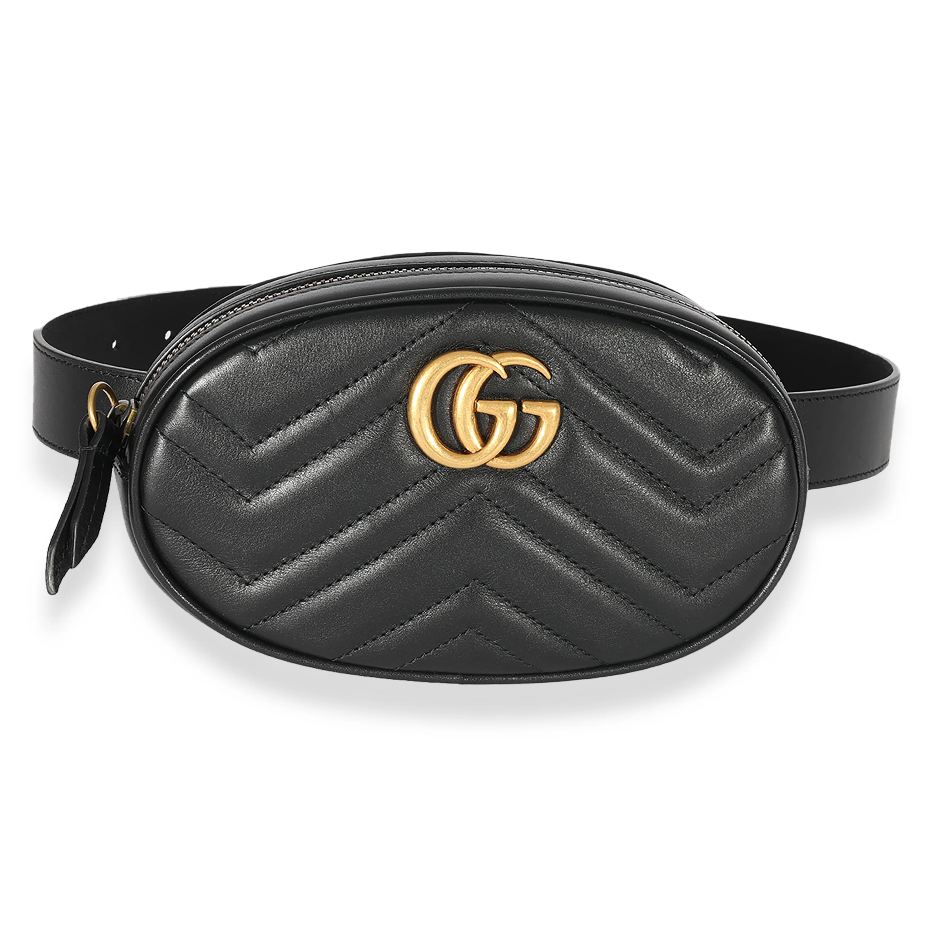Gucci Black Matelassé Calfskin GG Marmont Belt Bag 65/26