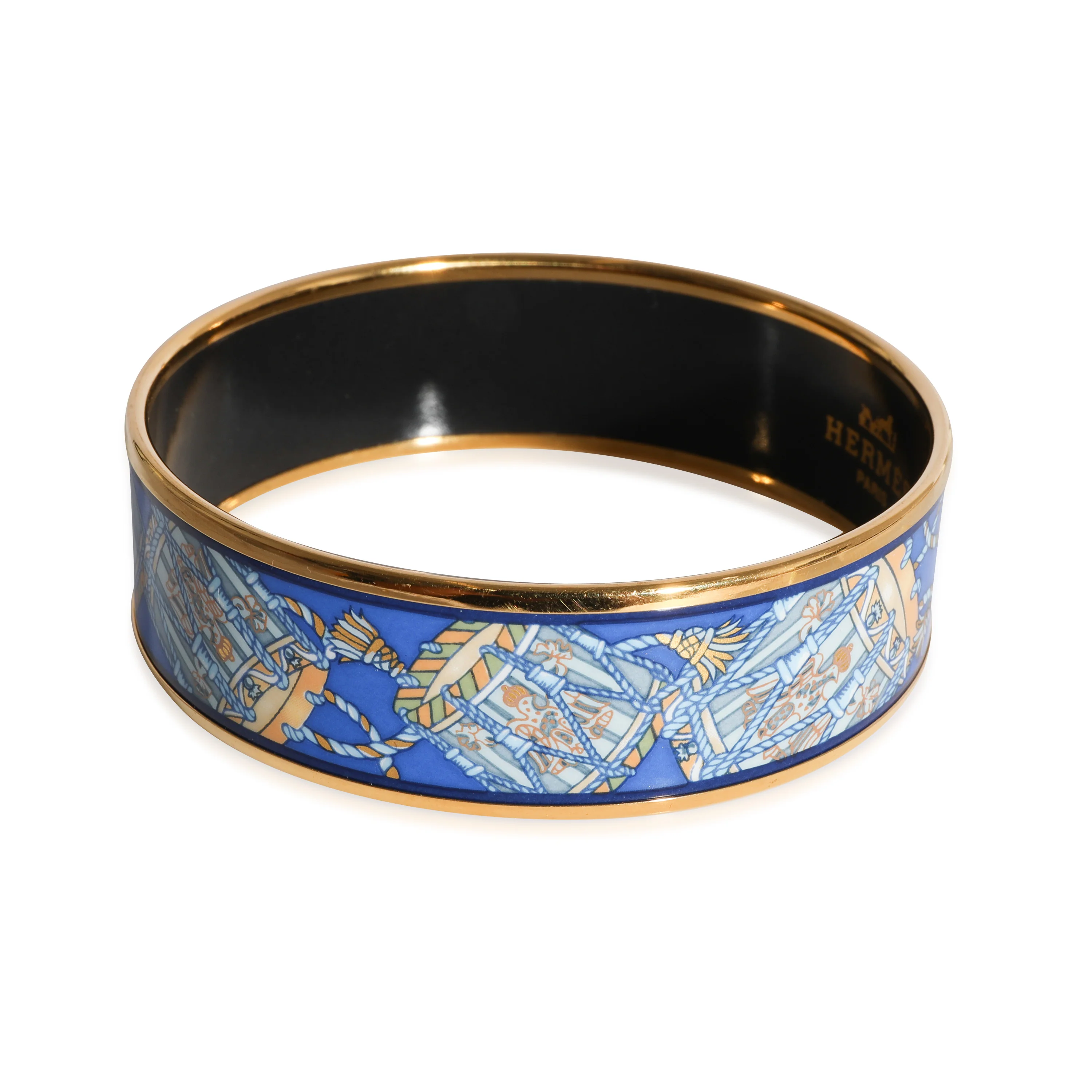 Hermès Plated Cobalt Blue Les Tambours Enamel Bracelet (62mm) - Image 2