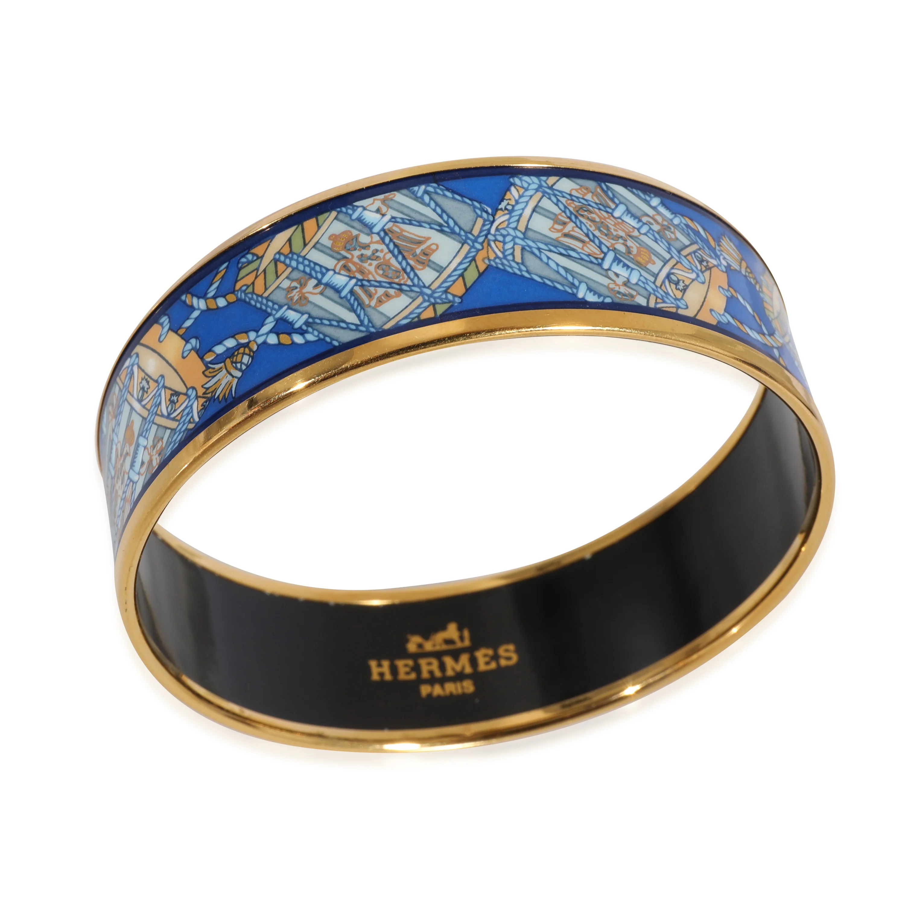 Hermès Plated Cobalt Blue Les Tambours Enamel Bracelet (62mm) - Image 3