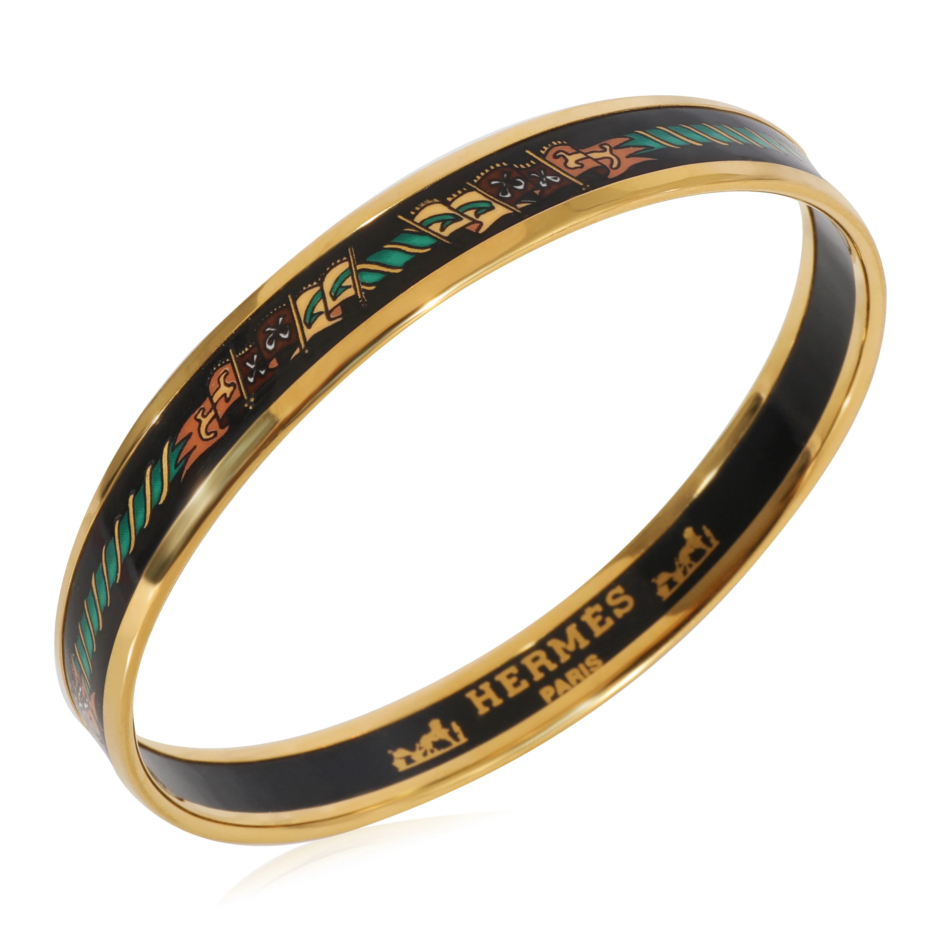Hermès Plated Enamel Narrow Bangle with Flags (62mm) - Image 3