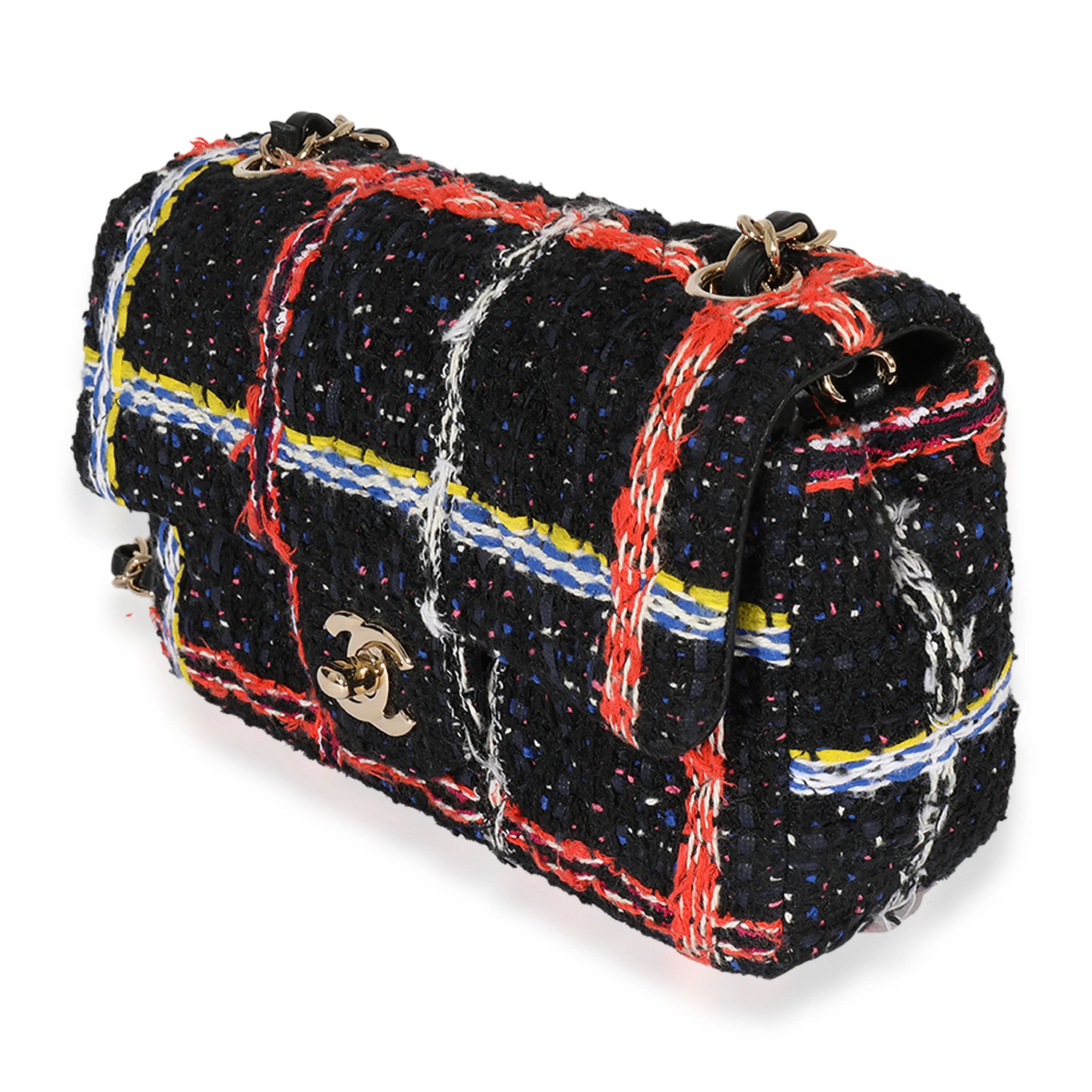 Black Multicolor Tweed Mini Rectangular Flap Bag - Image 2