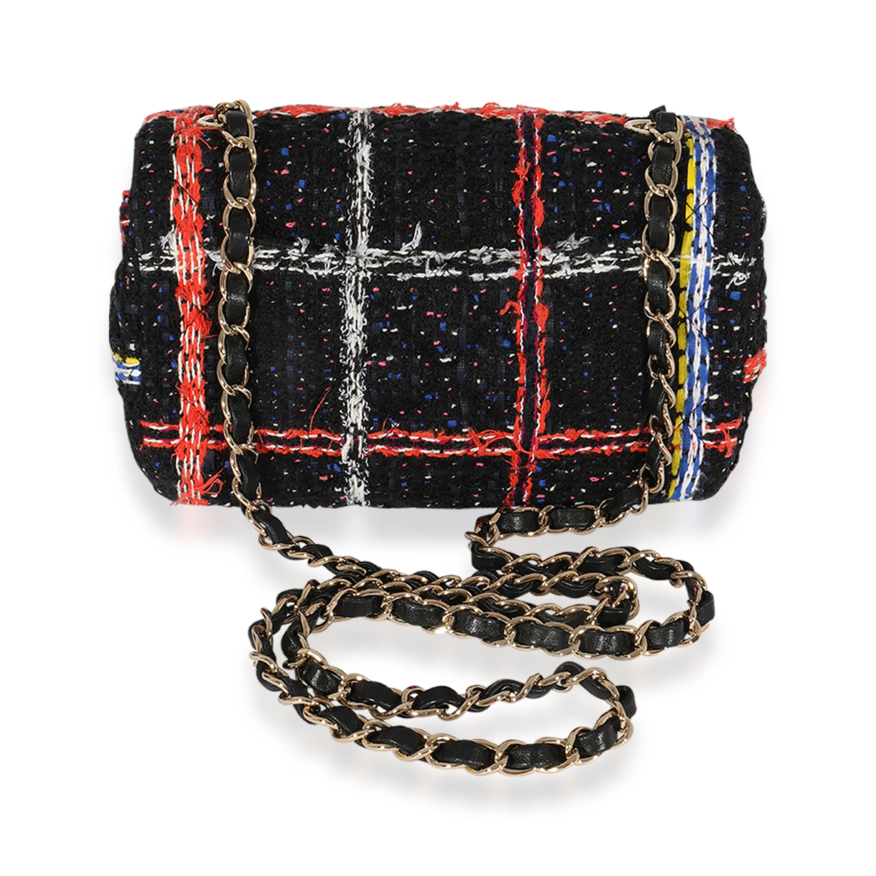 Black Multicolor Tweed Mini Rectangular Flap Bag - Image 5